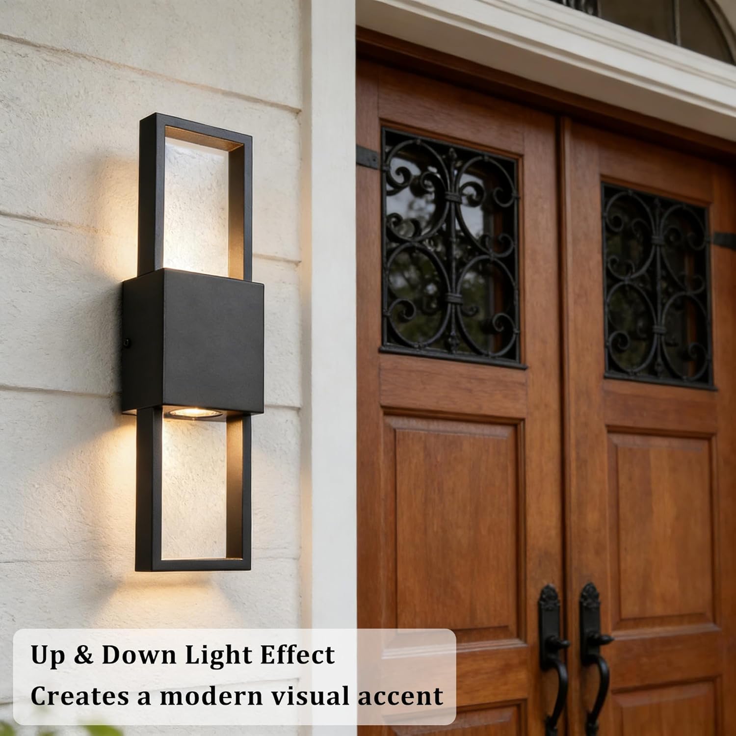 COTTAGE LIFE Outdoor Wall Sconce, Modern Up and Down LED Wall Light for House Black Exterior Light Fixture (15.75" H) Hardwired Sconce for Front Door, Garage, Patio Lighting – 3000K, 10W