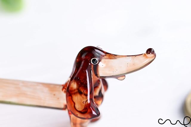 Foto 4 de 6 de redchocol8® Adorno de perro salchicha de vidrio hecho a mano, color marrón brillante
