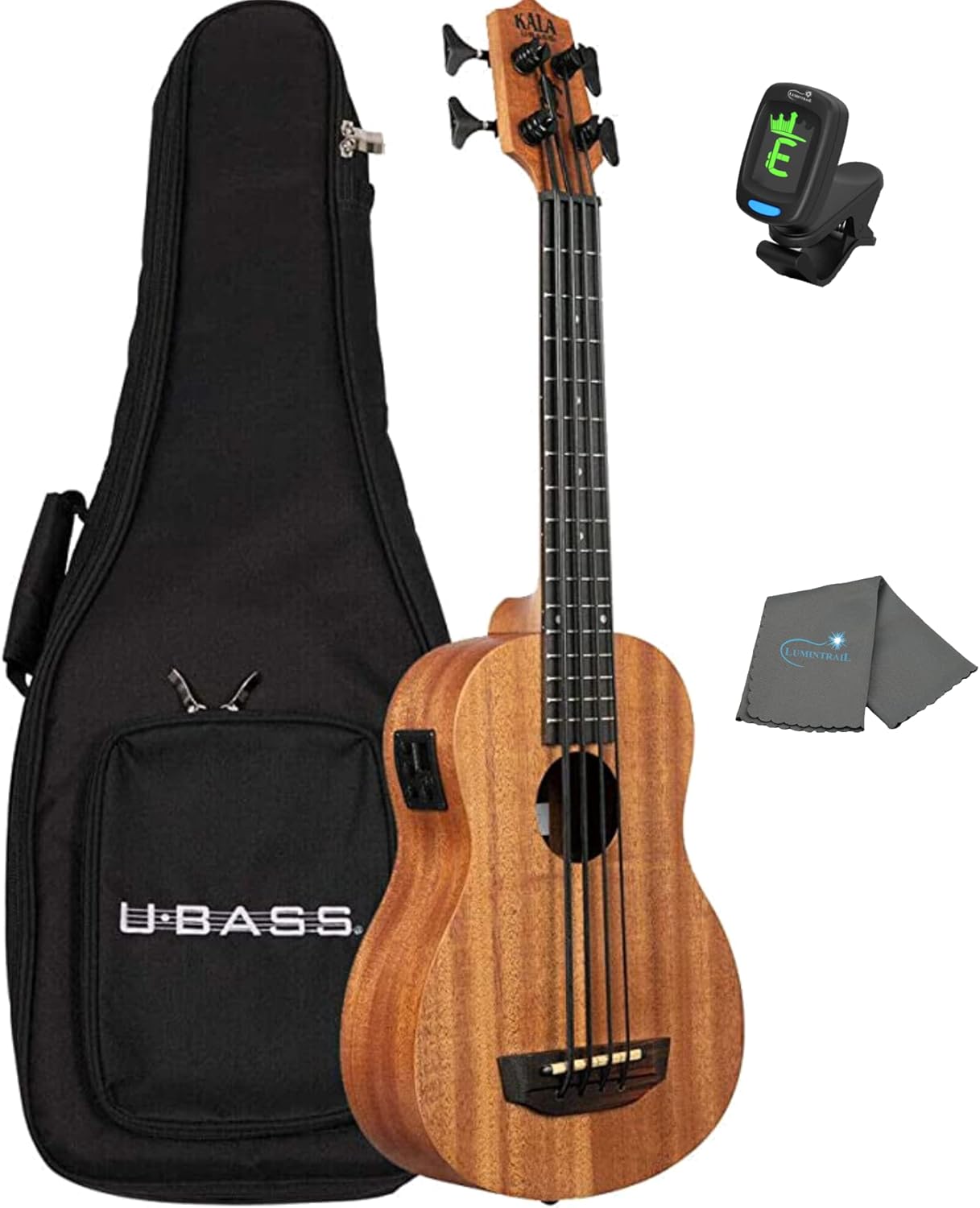 Lumintrail U Bass Nomad Acoustic-Electric Ukulele in Natural Satin with Case, Tuner, and Cleaning Cloth