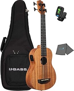 U Bass Nomad Ukulele Acoustic-Electric Bass Guitar in Natural Satin with Ukulele Case, Ukulele Tuner, and Lumintrail Cleaning Cloth