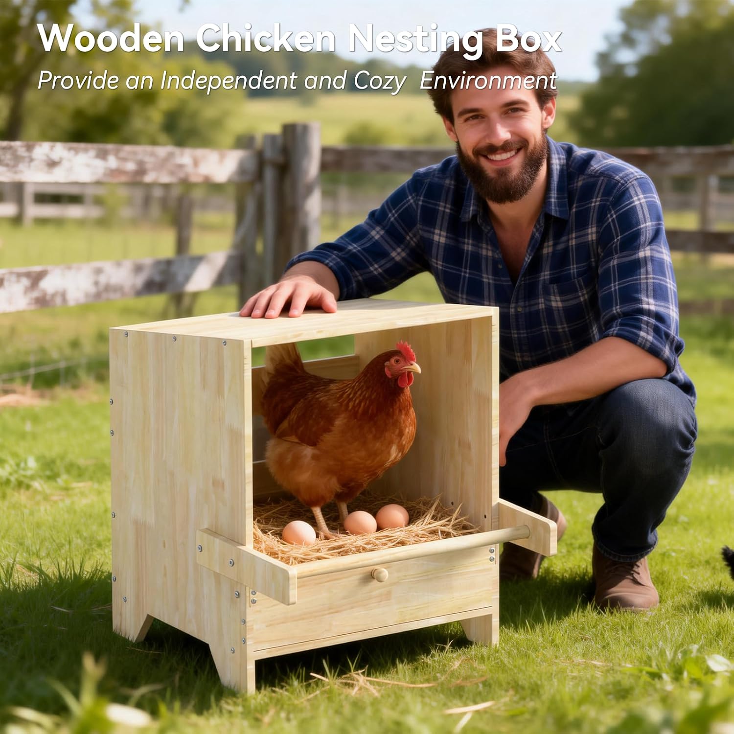 Chicken Laying Boxes 3 Hole Wood Egg Laying Box for Hens Wall Mounted Nesting Boxes for Chickens, Hens, Ducks, Poultry