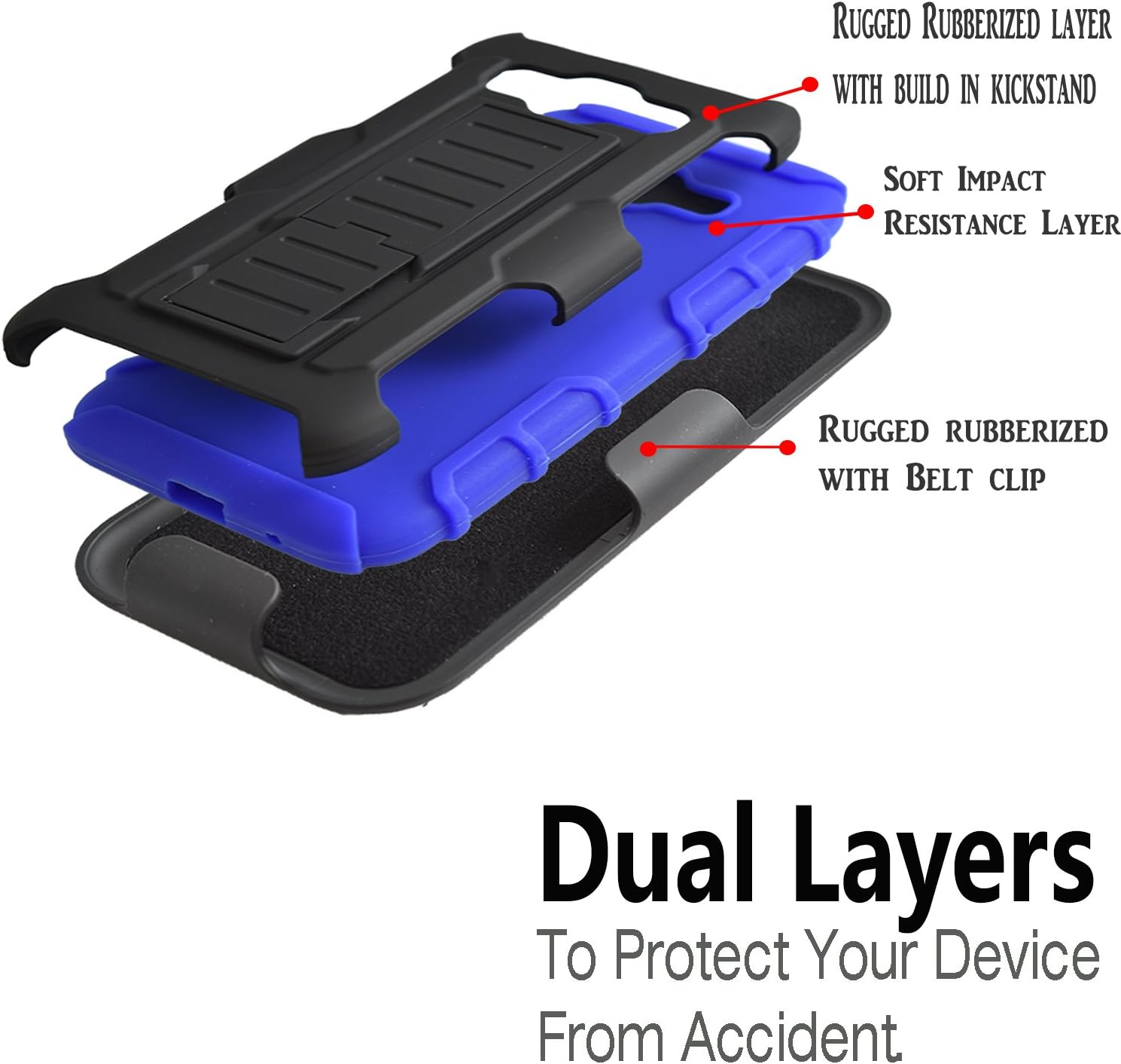 Galaxy Core Prime Case, Galaxy Prevail LTE Case, Starshop [Heavy Duty] Dual Layers Kickstand and Locking Belt Clip with Premium Screen Protector Blue