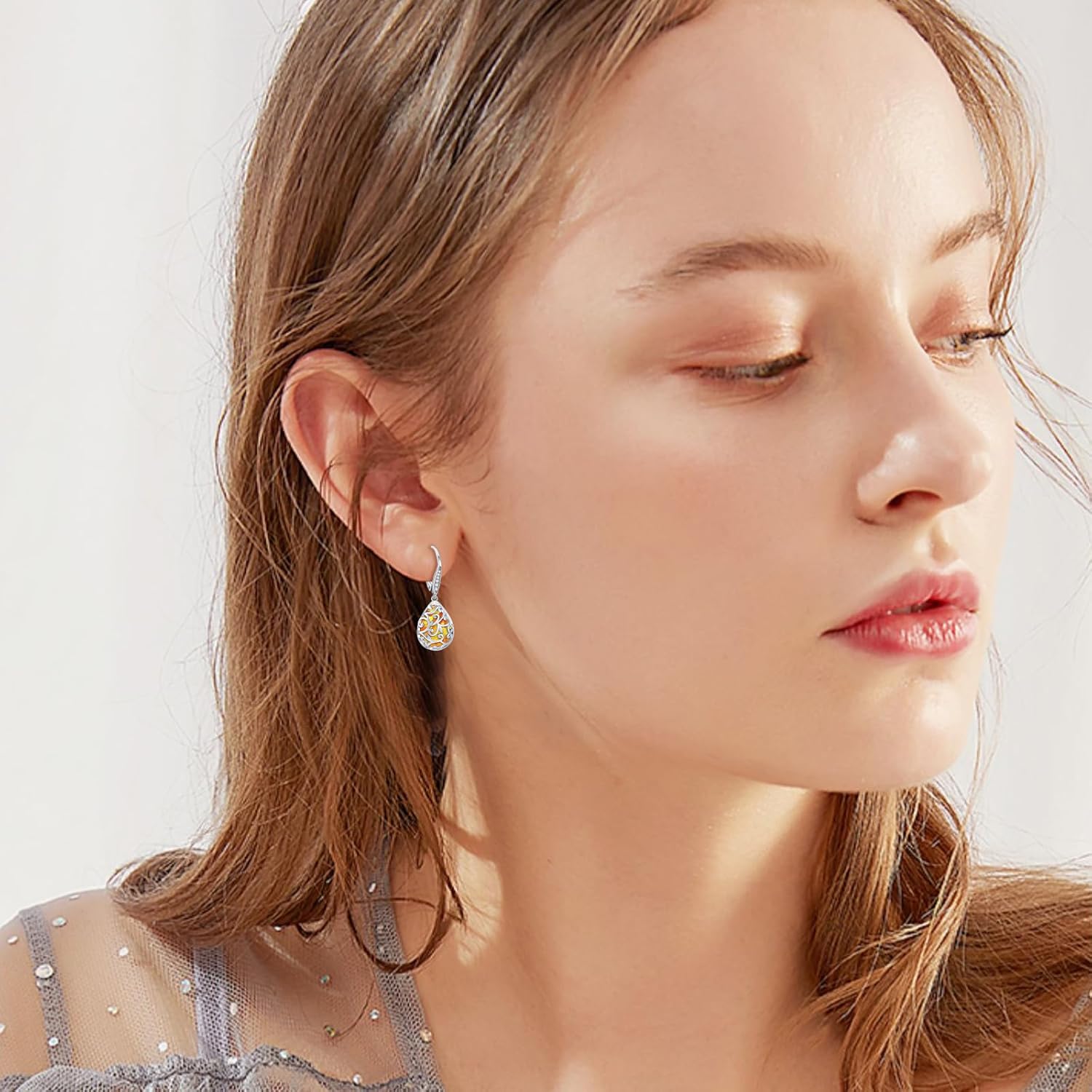 Filigree Teardrop Earrings for Women 925 Sterling Silver Birthstone Filigree Earrings Birthstone Dangle Drop Jewelry for Women