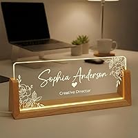 Vista 1 de Noni Placa de identificación LED personalizada para escritorio, placa de identificación de escritorio de acrílico iluminada con base de madera