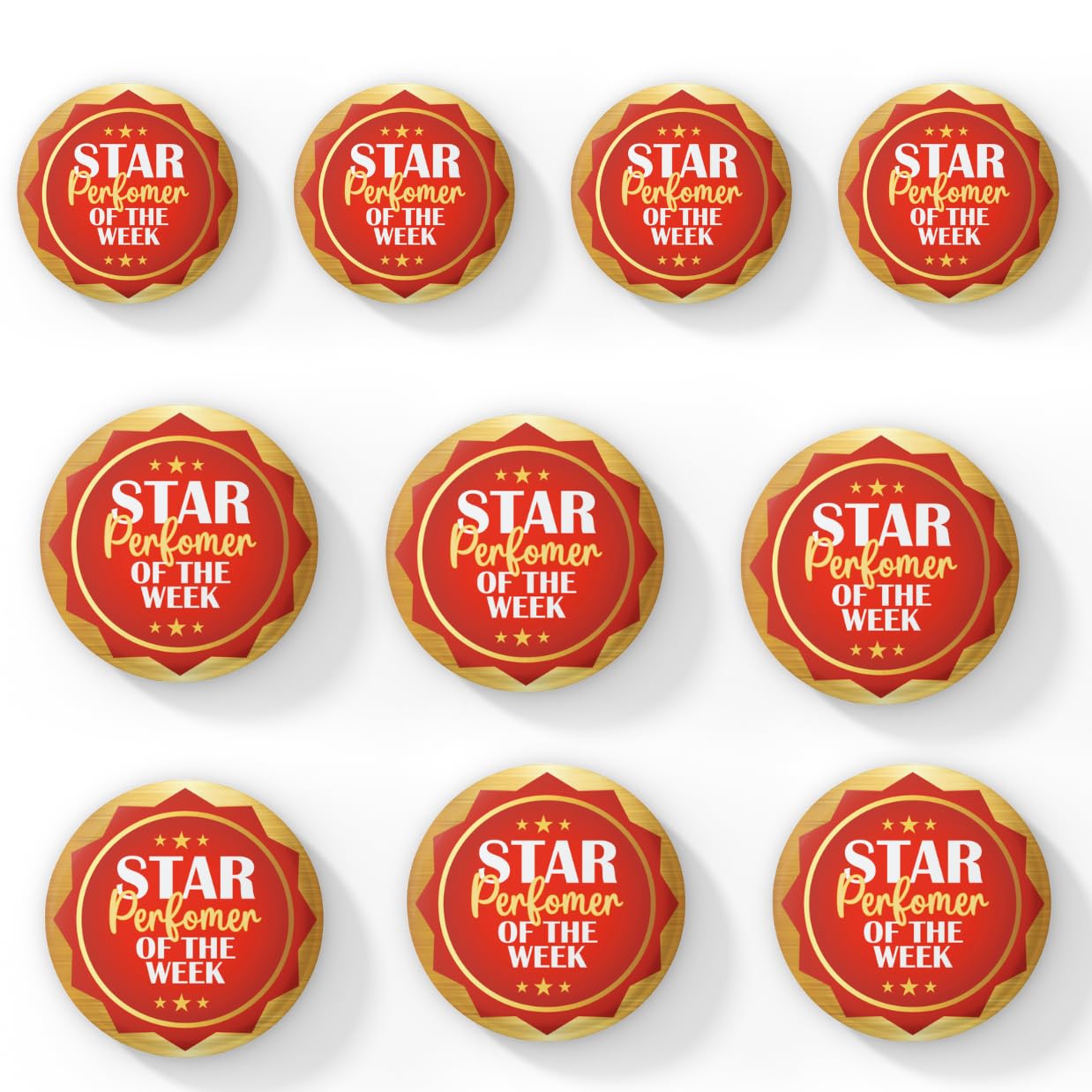 Star Performer Of The Week Badge Pack Of 10 Round Pin Button Badge For Students Colleges Classes Office Entrepreneur Boys Girls Men Women Batches For Bags, Backpack Size-58mm-picture-10