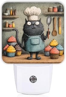 Cat Night Lights Plug Into Wall, Cute Fanciful Cupcake Chef Hat None Black Compact Plug in Outlet Night Light Led Lamp for Living Room Family Room Bedroom Decor 1pcs