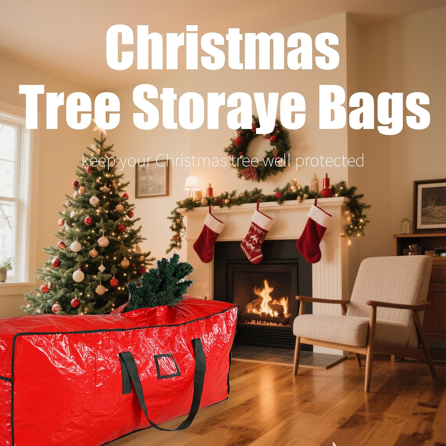 Christmas Tree Storage Bag 7.5 ft, Durable Heavy Duty christmas tree bag Storage, Artificial Christmas Tree Storage, Extra Large Waterproof Container, Durable Carry Handles and Zippered Bag