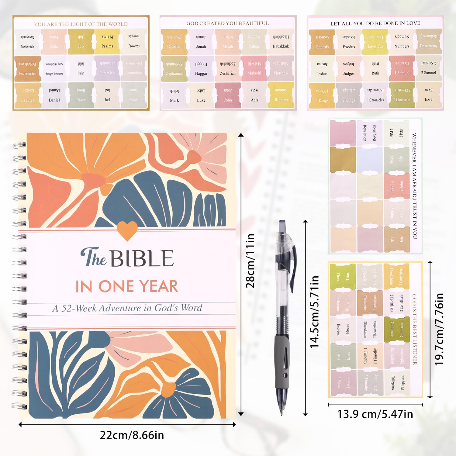 Sinbana The Bible in a Year for Women, Premium Spiral Bound The Bible in a Year 52-Week Daily Study Journal with Pen and 5 Bookmarks Planner Supplies for Guided Reading Plan - Image 2
