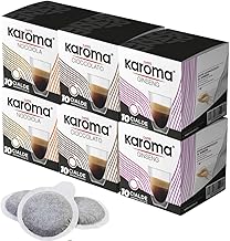 Caffè Karoma® 60 Pods Mix 3 Flavours Coffee Flavours with Hazelnut Ginseng and Chocolate Compostable ESE 44 mm