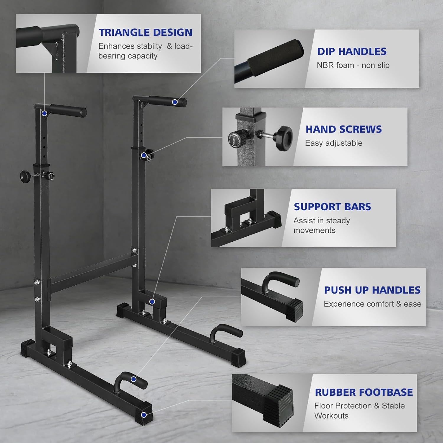 MIUDGIG Adjustable Height Dip Bar Station, Multi-function Dip Station Pull Up Bar Full Body Strength Training Workout Fitness Equipment for Tricep Dips, Heavy Duty Dip Station for Home Gym