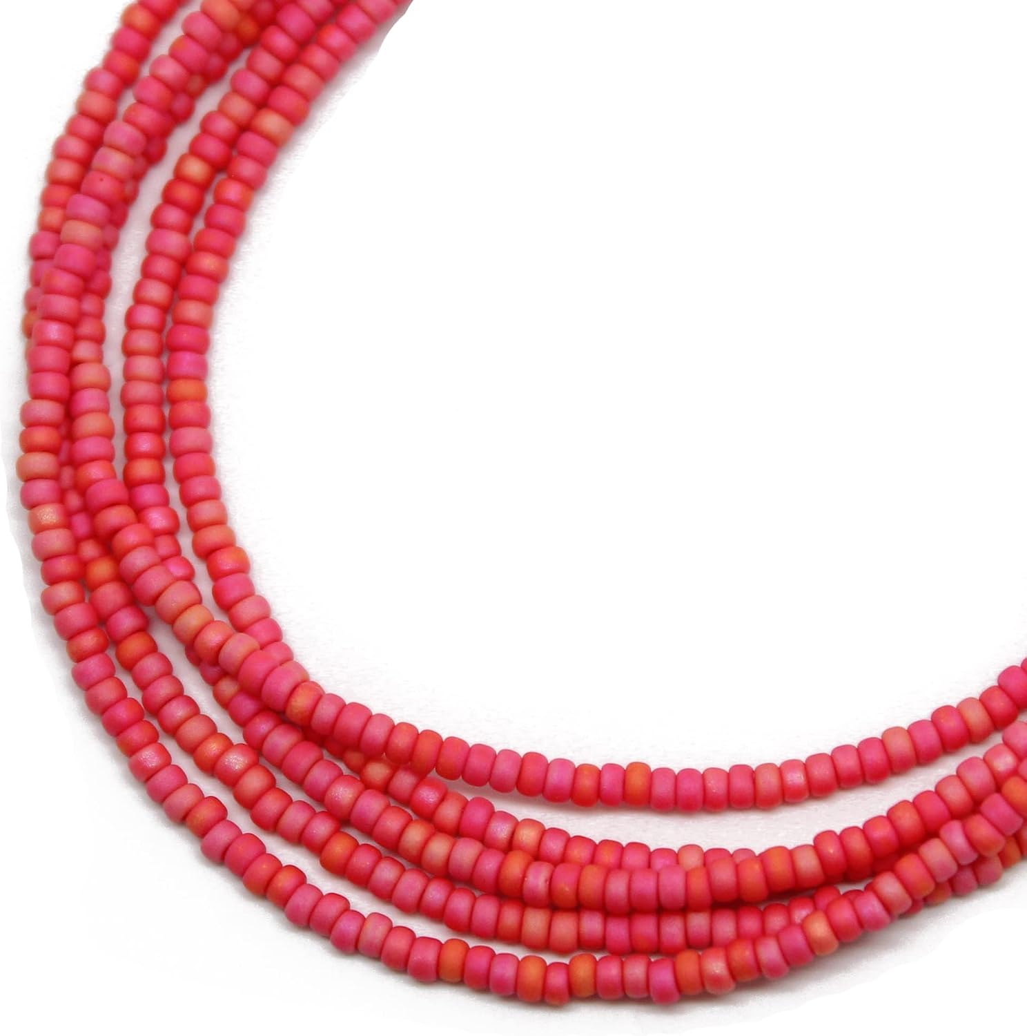 Handmade Coral Rainbow Seed Bead Necklace, Thin 1.5mm Single Strand Beaded Necklace