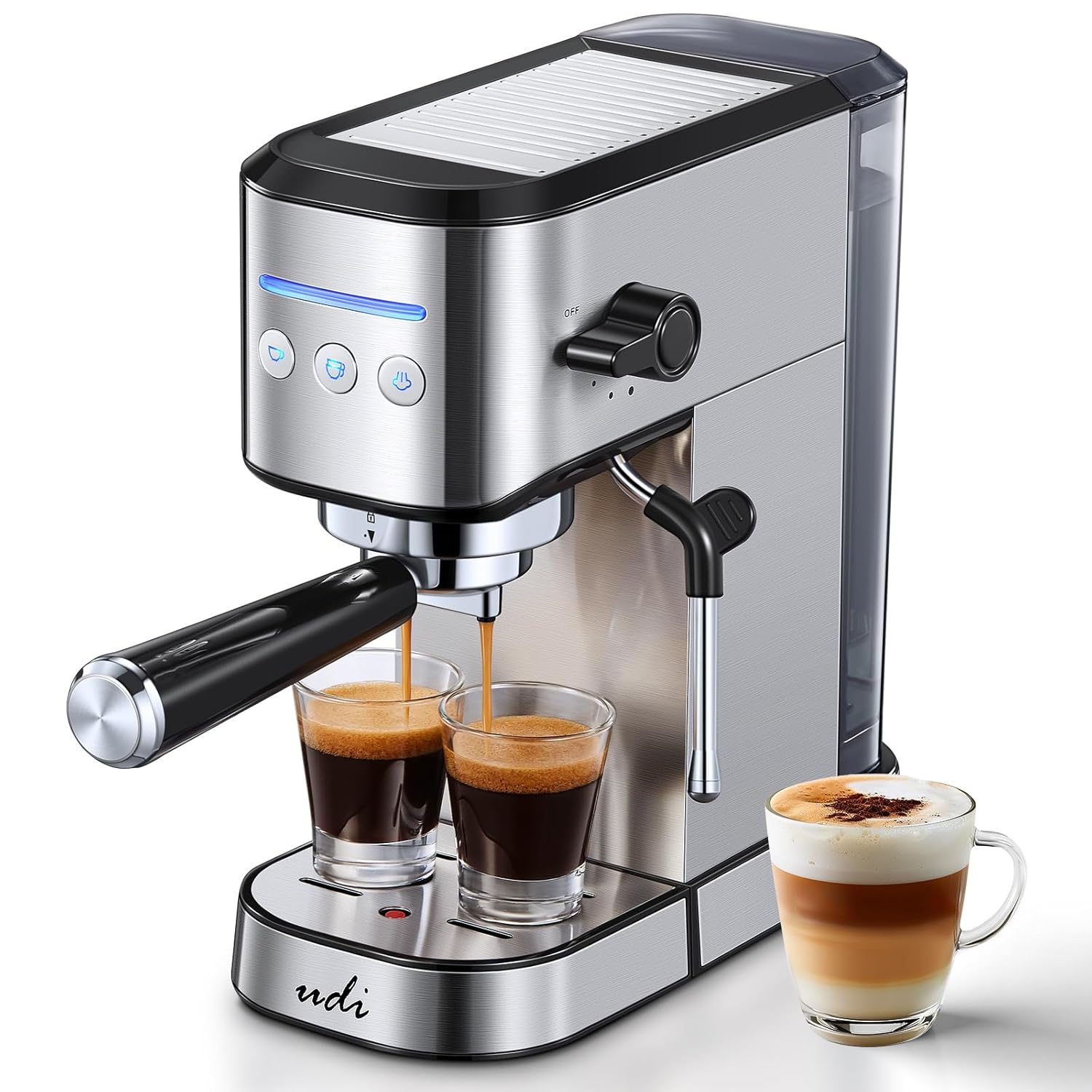UDI Espresso Machine with Milk Frother 20 Bar High Pressure Professional Espresso Maker Automatic Compact Stainless Steel Coffee