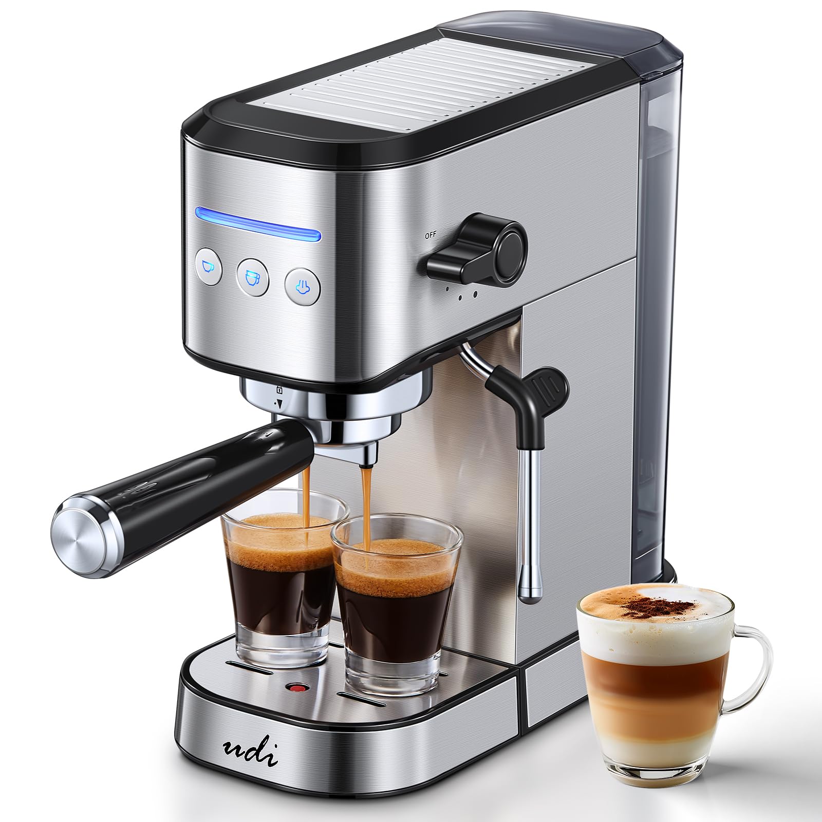 UDI Espresso Machine with Milk Frother 20 Bar High Pressure Professional Espresso Maker Automatic Compact Stainless Steel Coffee