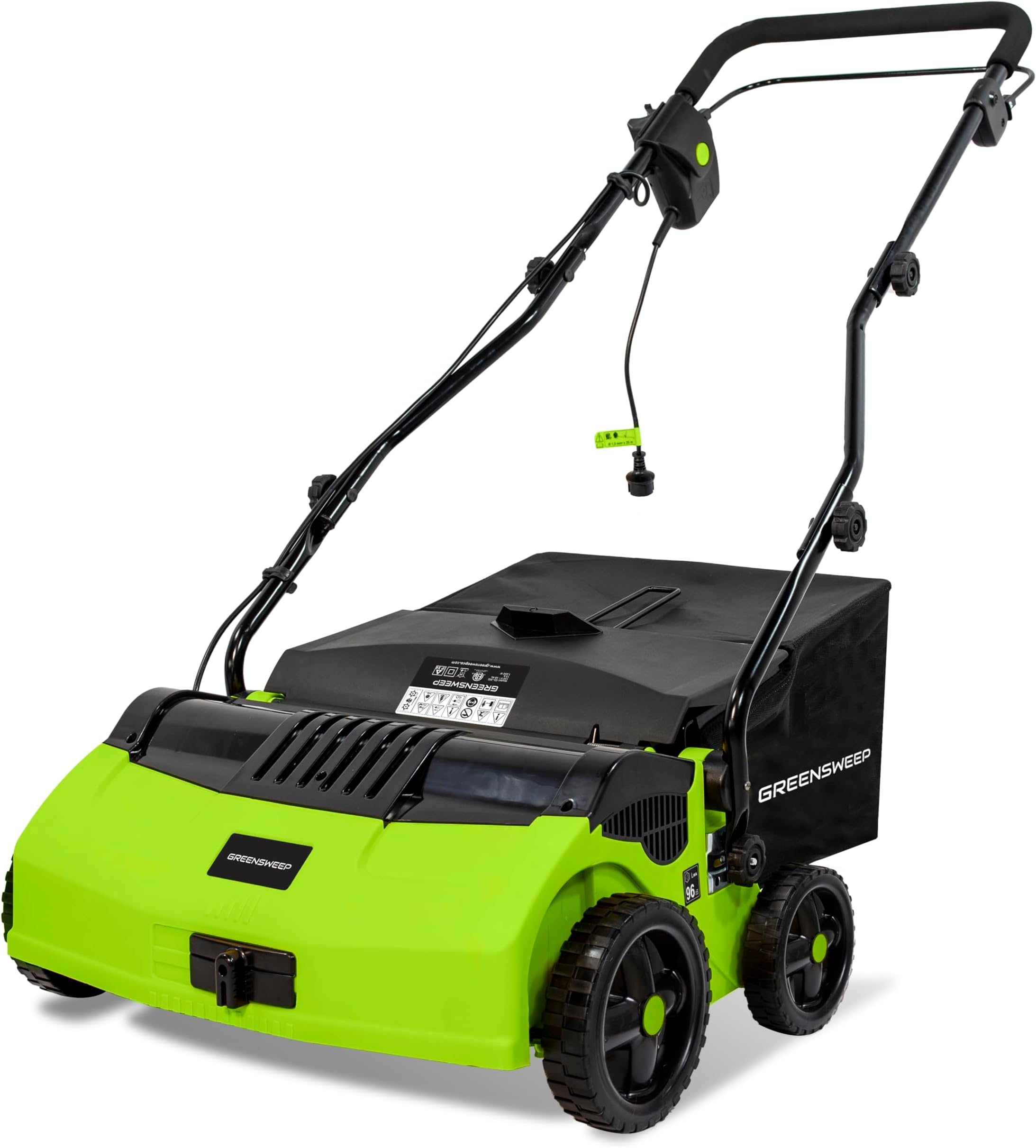 GreenSweep V2 | Artificial Grass Electric Sweeper Rake Vacuum 45L Collection Bag, 5 Adjustable Heights, Foldable Handle