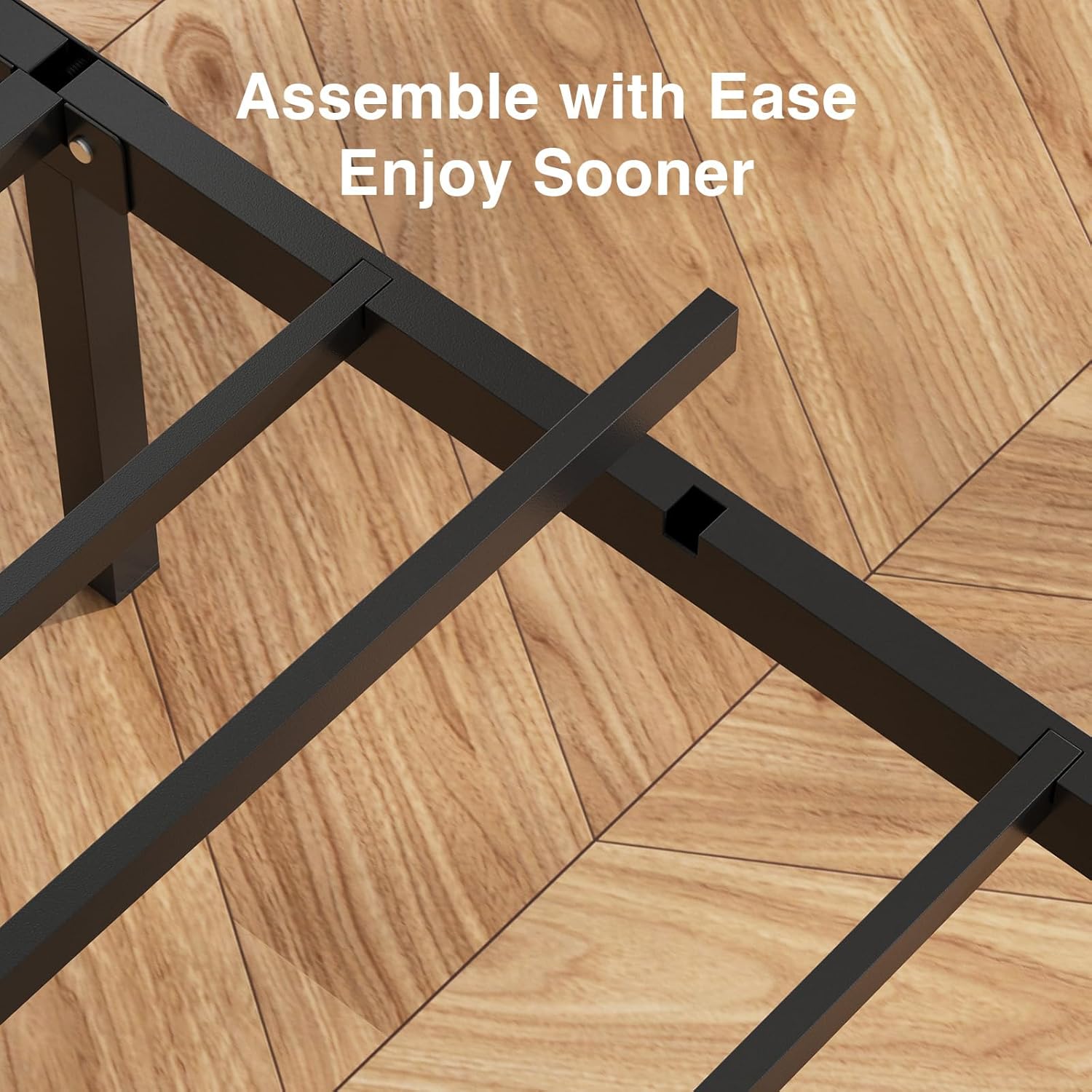 Novilla Full Size Bed Frame with Modern Wooden Slatted Headboard, Easy Assembly, Heavy Duty Metal Platform, Noise-Free, Under-Bed Storage, No Box Spring Needed