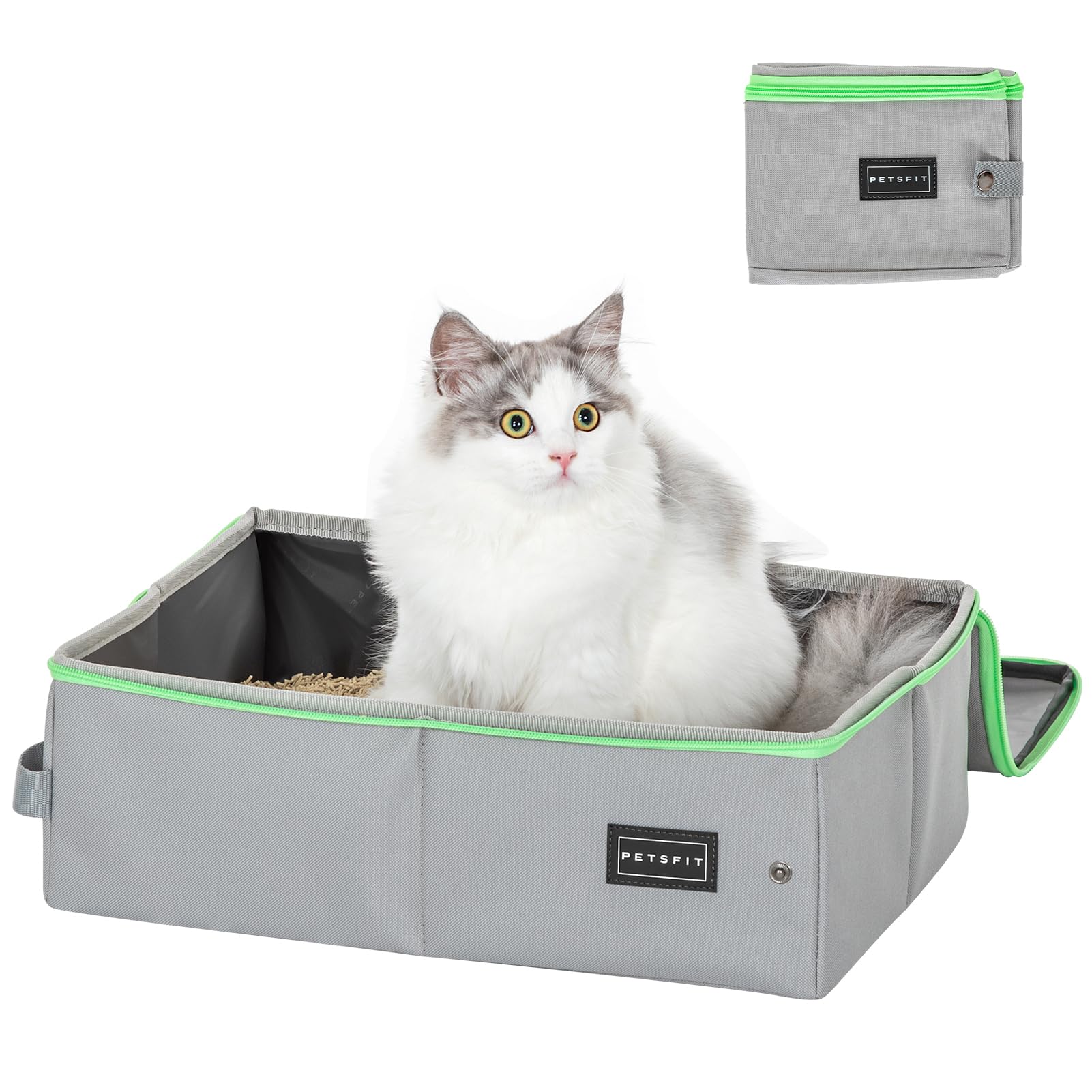 Petsfit Lettiera per gatti da viaggio, pieghevole e portatile, toilette per gatti, facile da pulire, Grigio