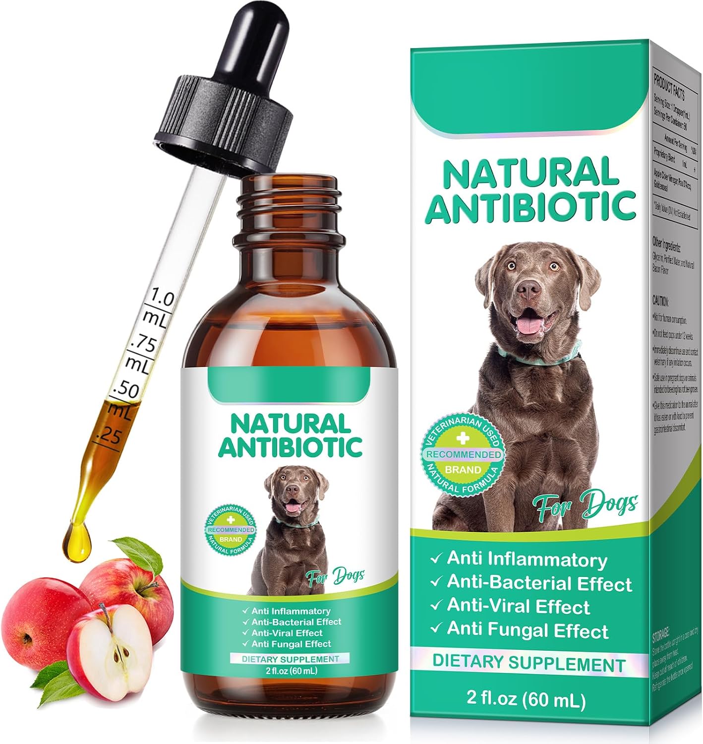 Antibiotics for Dogs,Natural Immune Support Drops for Dogs 60ml   Herbal Pet Wellness Formula for Cough, Allergy & Skin Support | Bacon Flavour Liquid Supplement with Easy Dropper