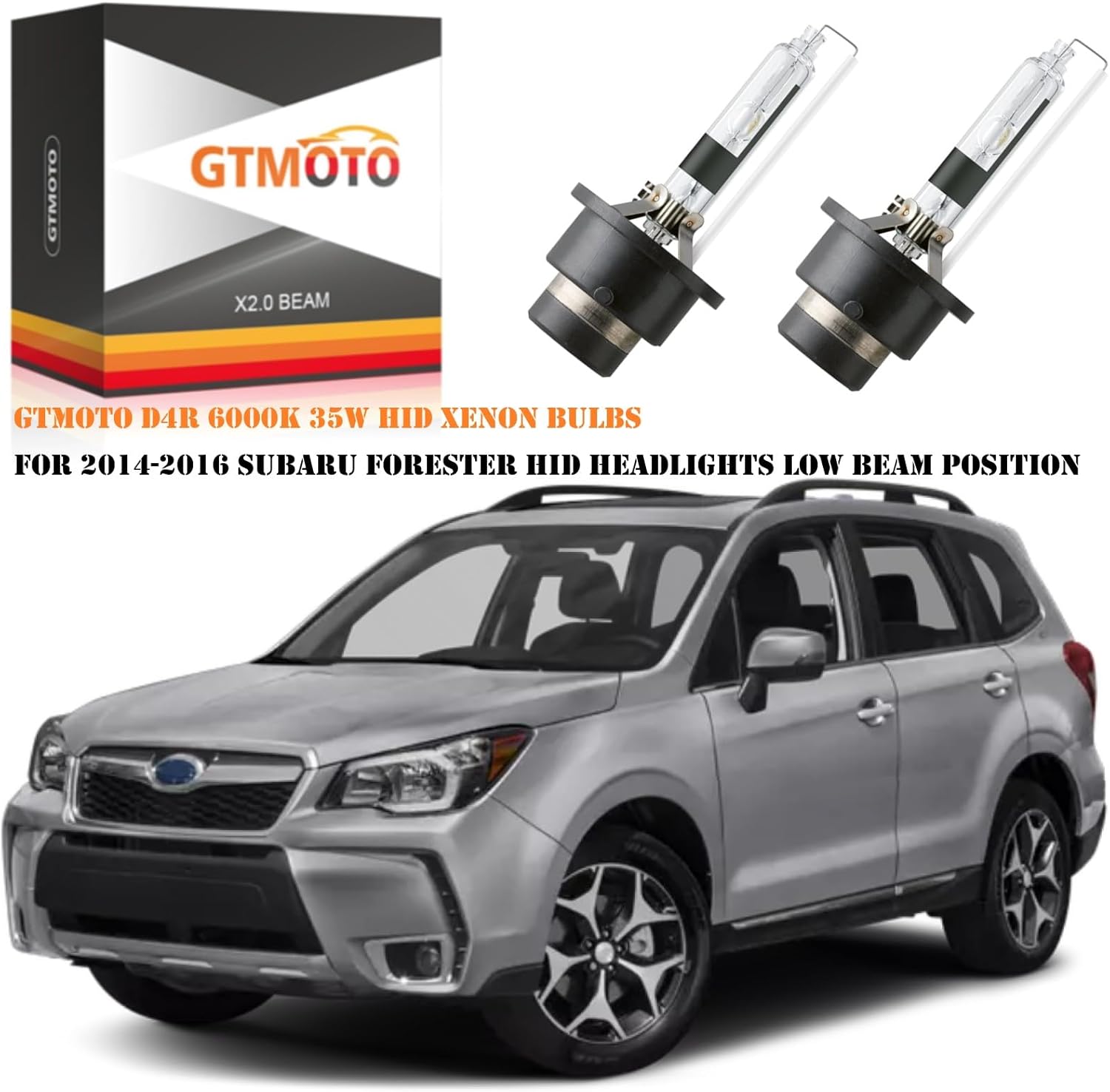 for 2014 2015 2016 Subaru Forester HID Headlights 35W D4R Xenon Bulbs Low Beam, OEM 4300K Auto On/Off Headlamp, 6000K Cool Bright White D4RC1 Dipped Light Replacement, 2 Pack