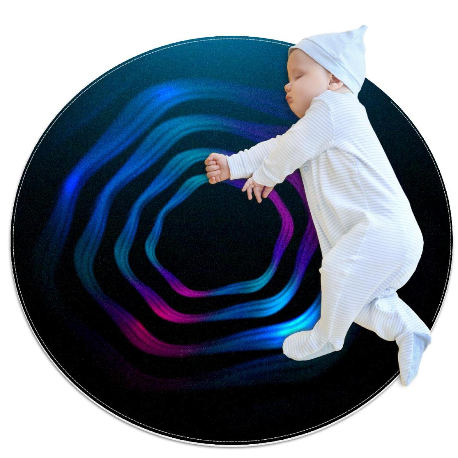 Tapis de salle de bain motif cercle ondulé chambre et canapé rond 1m