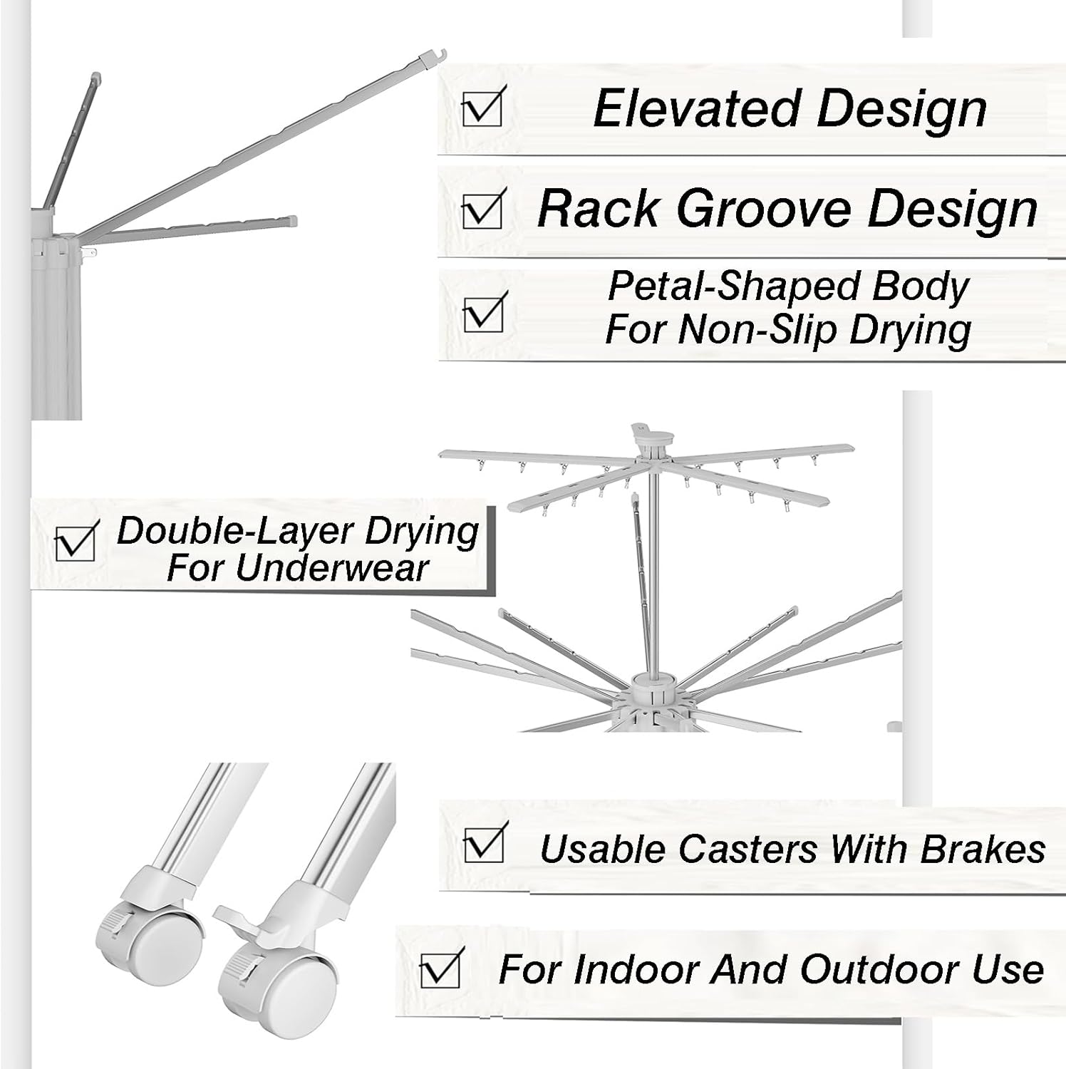 2-Tier Laundry Drying Rack with 4 Pulleys,Clothes Drying Rack ​Foldable,Indoor/Outdoor Holder for Clothing,360°Rotatable with 16 Expandable Rods