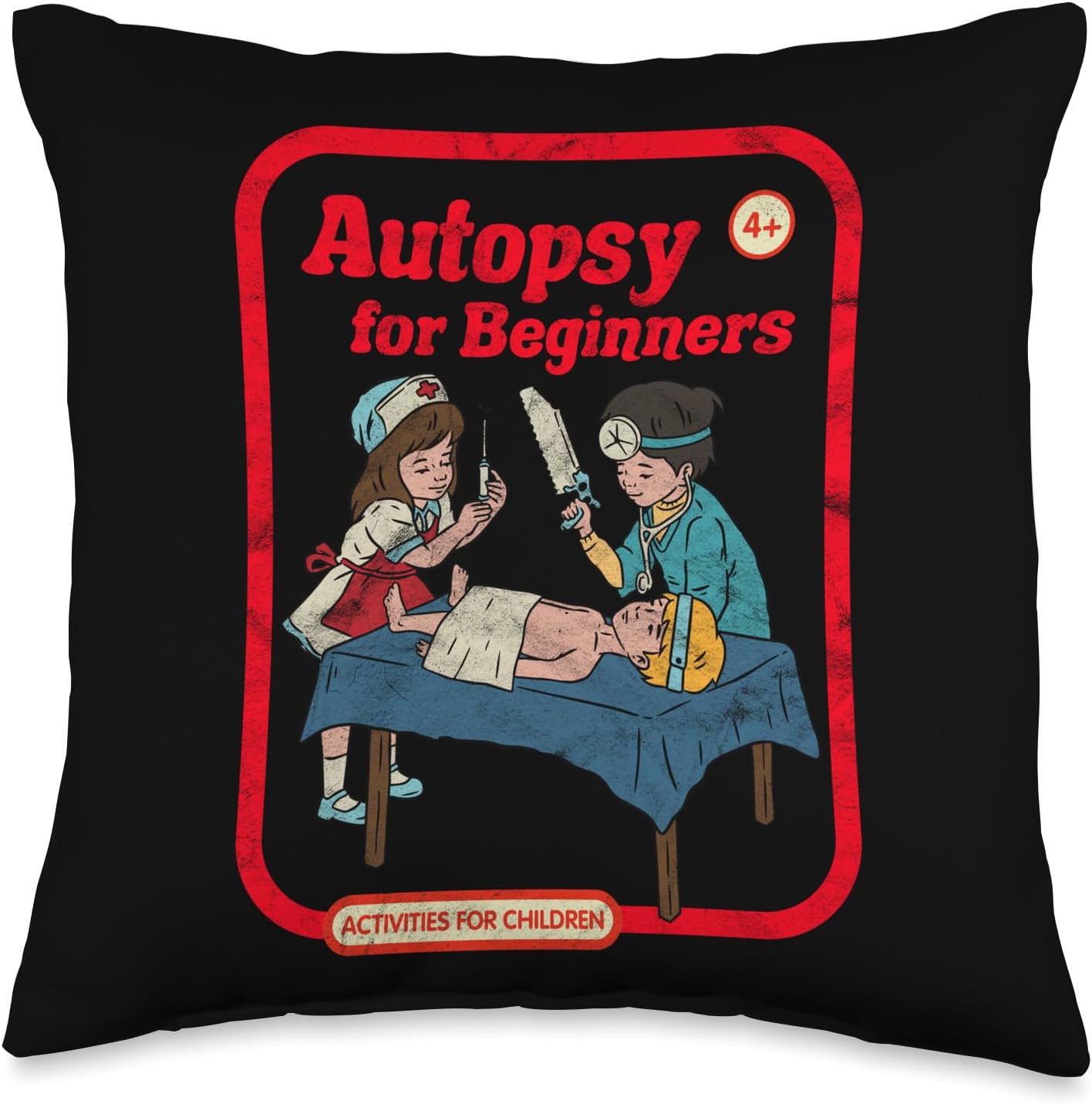 Autopsy for Beginners Vintage Childgame Horror Goth Punk Throw Pillow
