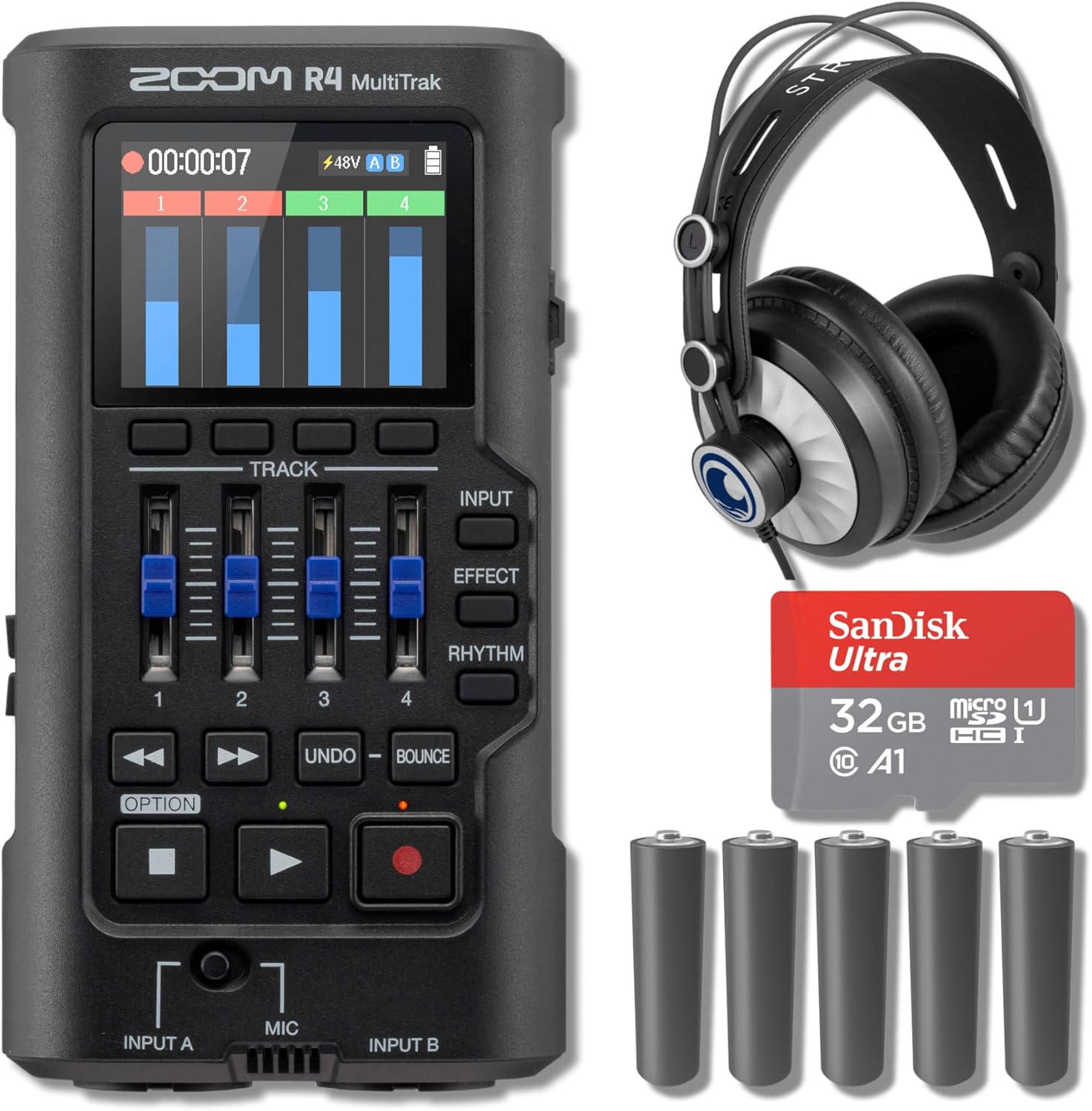 Zoom R4 MultiTrak 32-Bit Float Digital Recorder and USB Audio Interface with StreamEye Cans50, AA Batteries and 32GB microSD Card