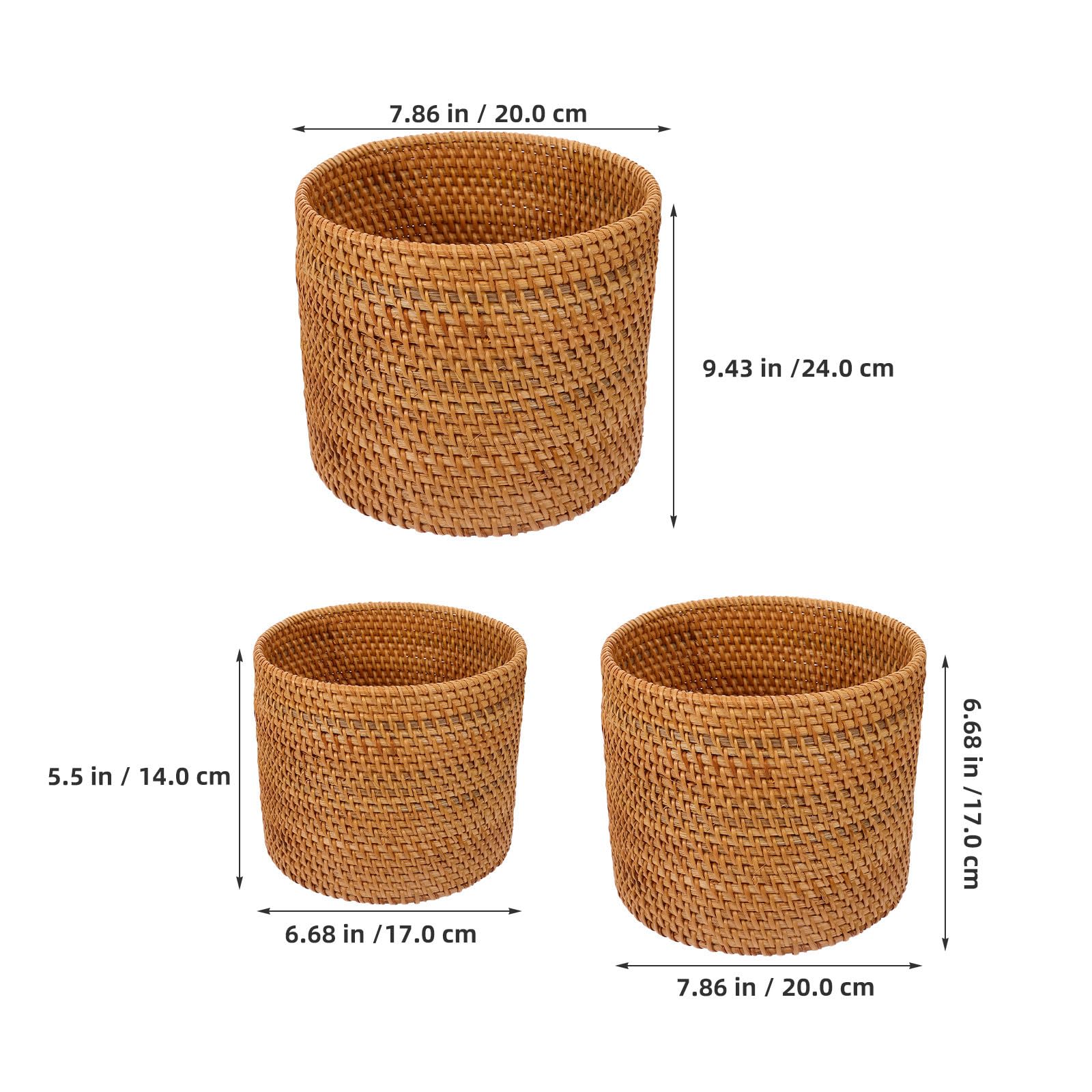 YARNOW 3 Stück Handgeflochtener Runder Mülleimer aus Rattan Dekorativer Aufbewahrungskorb mit Natürlichem Design Praktischer Abfallkorb für Küche und Büro