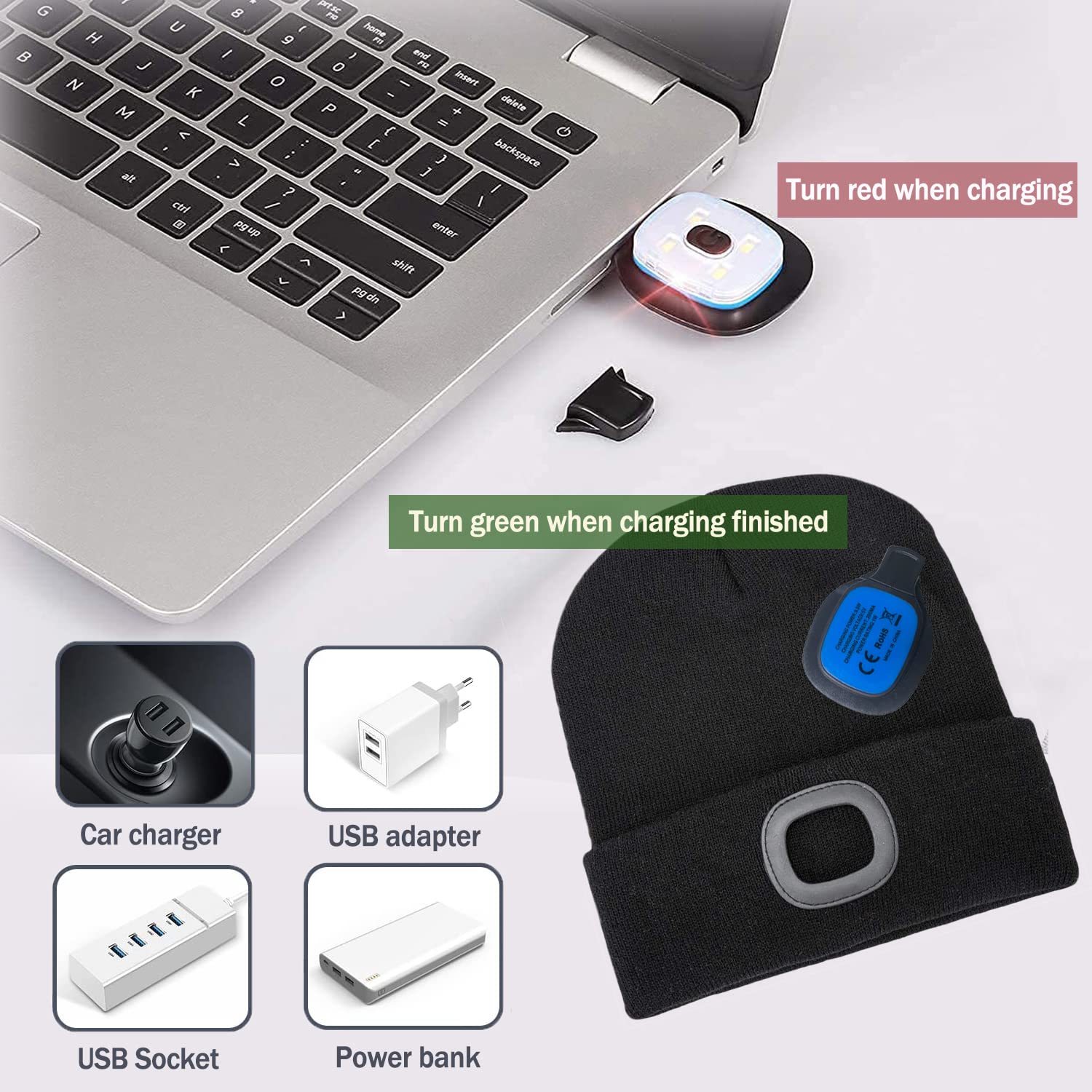 COTOP Cappello Uomo Illuminato Berretto 4 LED, Cappello con Luce LED Cappello Uomo Donna Invernali Berretto a 3 Livelli di luminosit LED Beanie cap per Alpinismo Campeggio