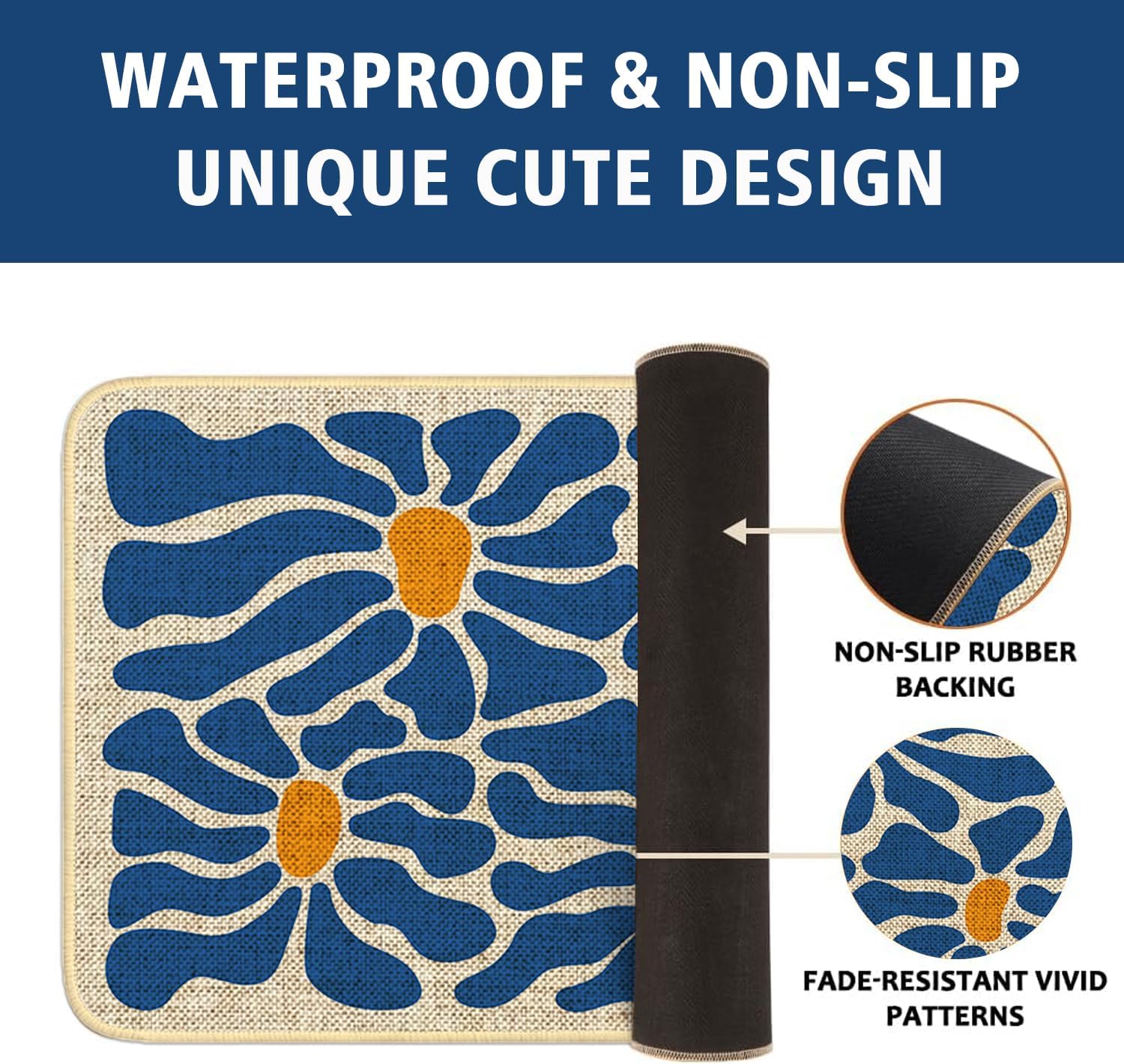 Boho Floral Kitchen Rugs Set of 2,Farmhouse Style Daisy Kitchen Mats for Floor, Country Flowers Non Slip Sink Laundry Rug Kitchen Home Decor Doormat+Runner Rug