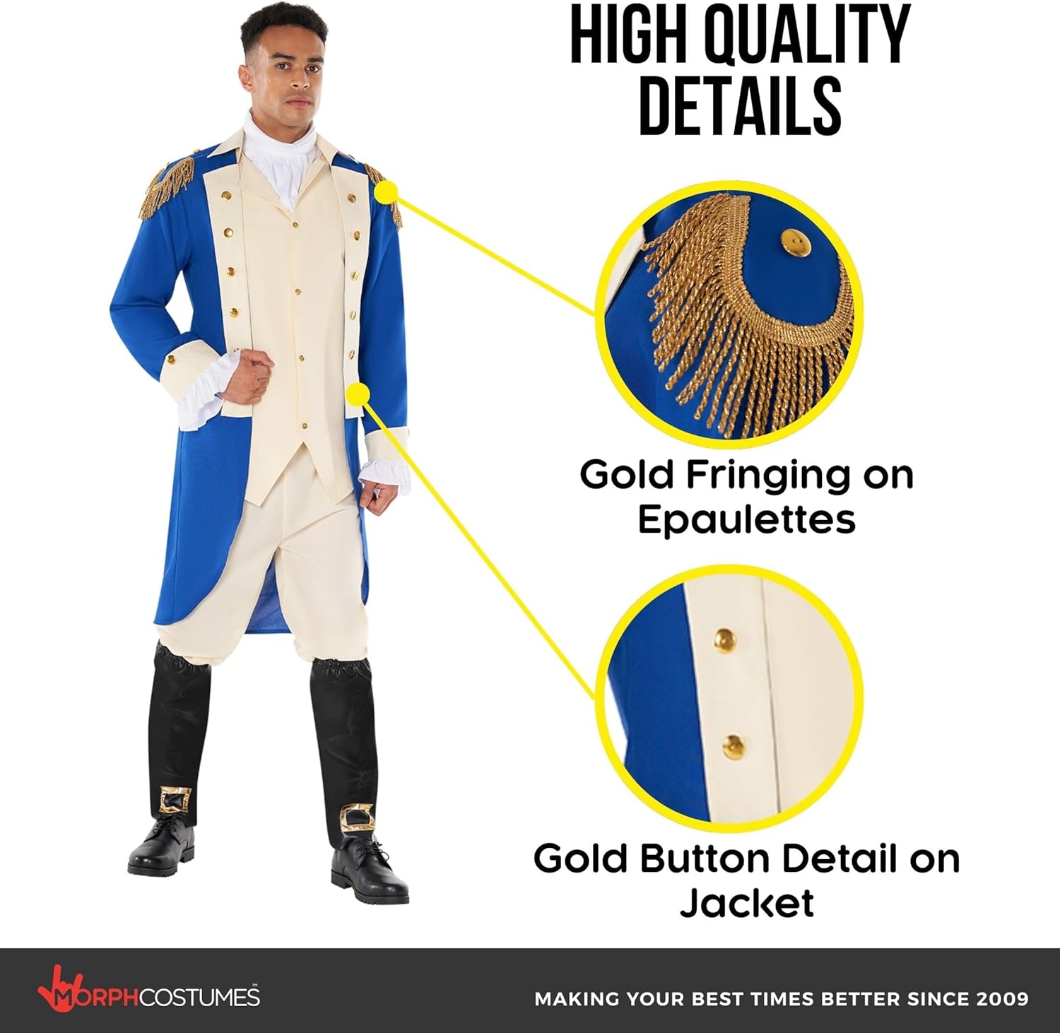 Morph George Washington Costume Adult With Wig, Founding Father Costume Adult, Colonial Costumes Men - Image 3