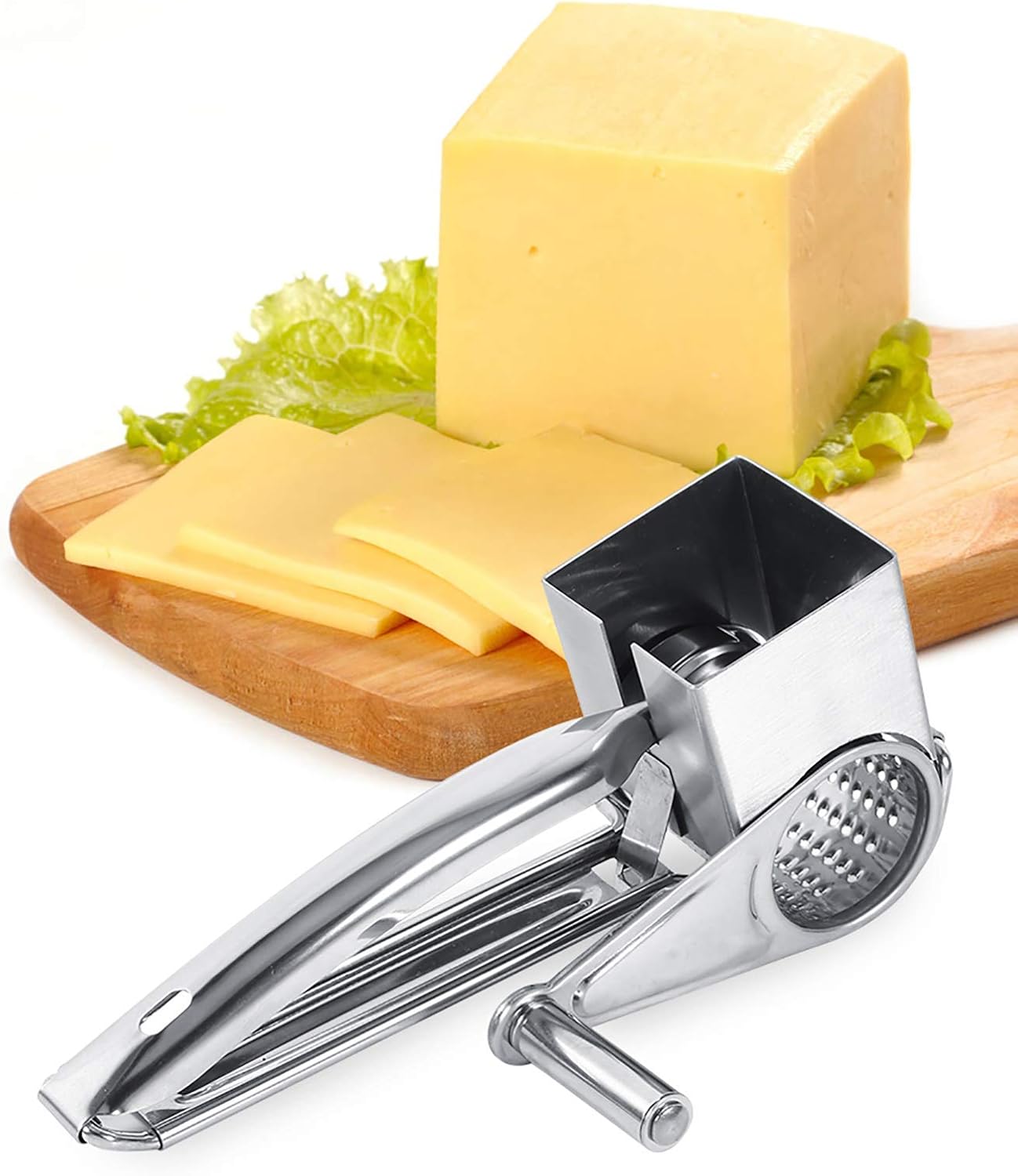 Cheese Grater, Rotary Cheese Grater Stainless Steel Manual Handheld Cheese Cheese Shred Tool1 Drums Slice Shred Tool Hand Crank Kitchen Tool