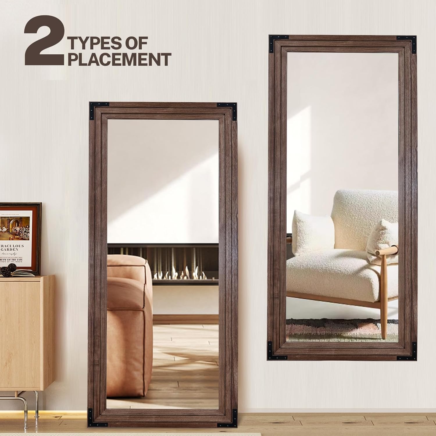 Full Length Mirror 71"x30" Solid Wood Frame Floor Standing Mirror, Hanging or Leaning Wall-Mounted for Living Room, Bedroom, Brown