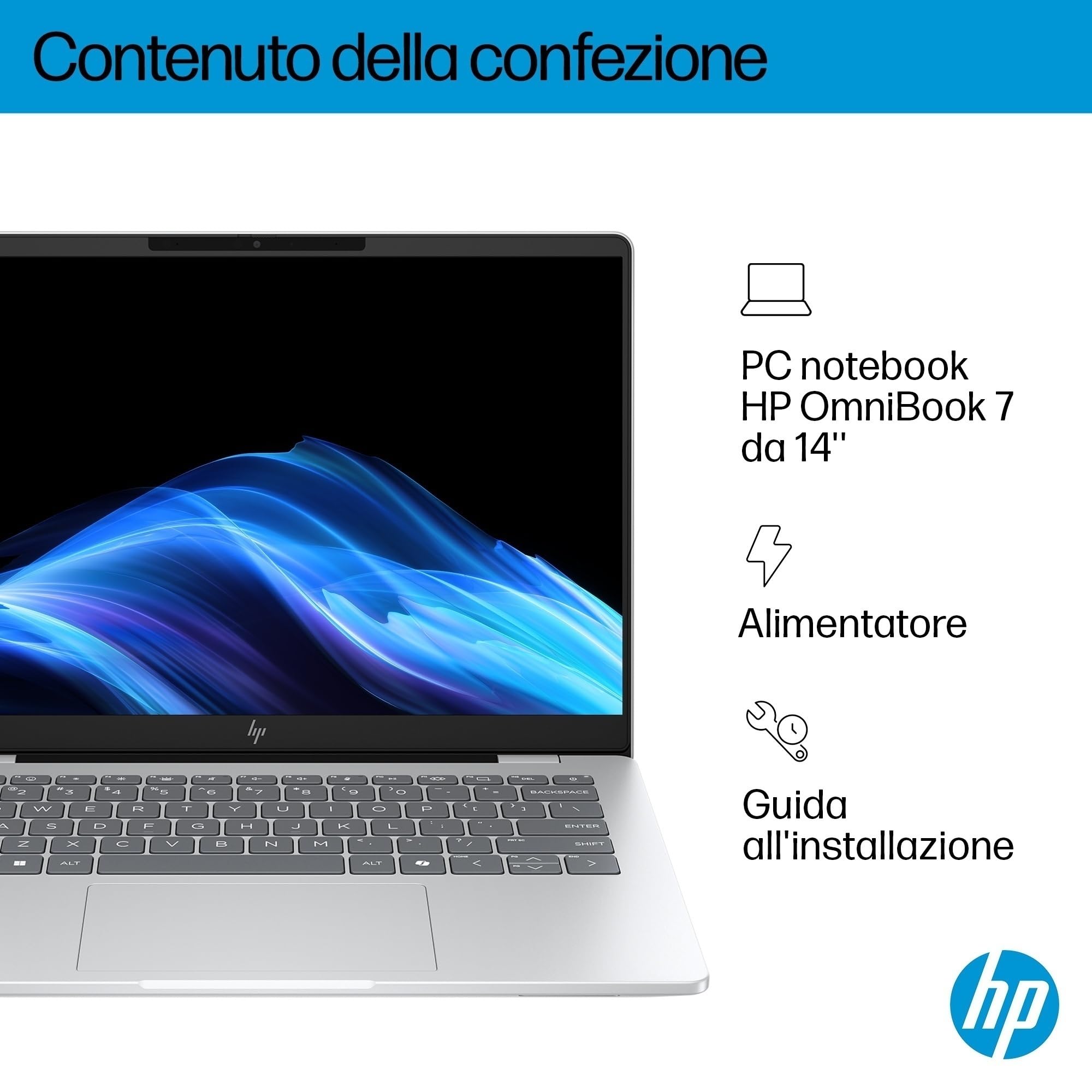 HP OmniBook 7 AI 14-fr0001sl, Notebook, Intel Core Ultra 5-225U, 16GB RAM, 512GB SSD, Display 14” OLED 2K 300 Nits, AI PC, 5MP IR Privacy Cam TNR, Windows 11, Argento