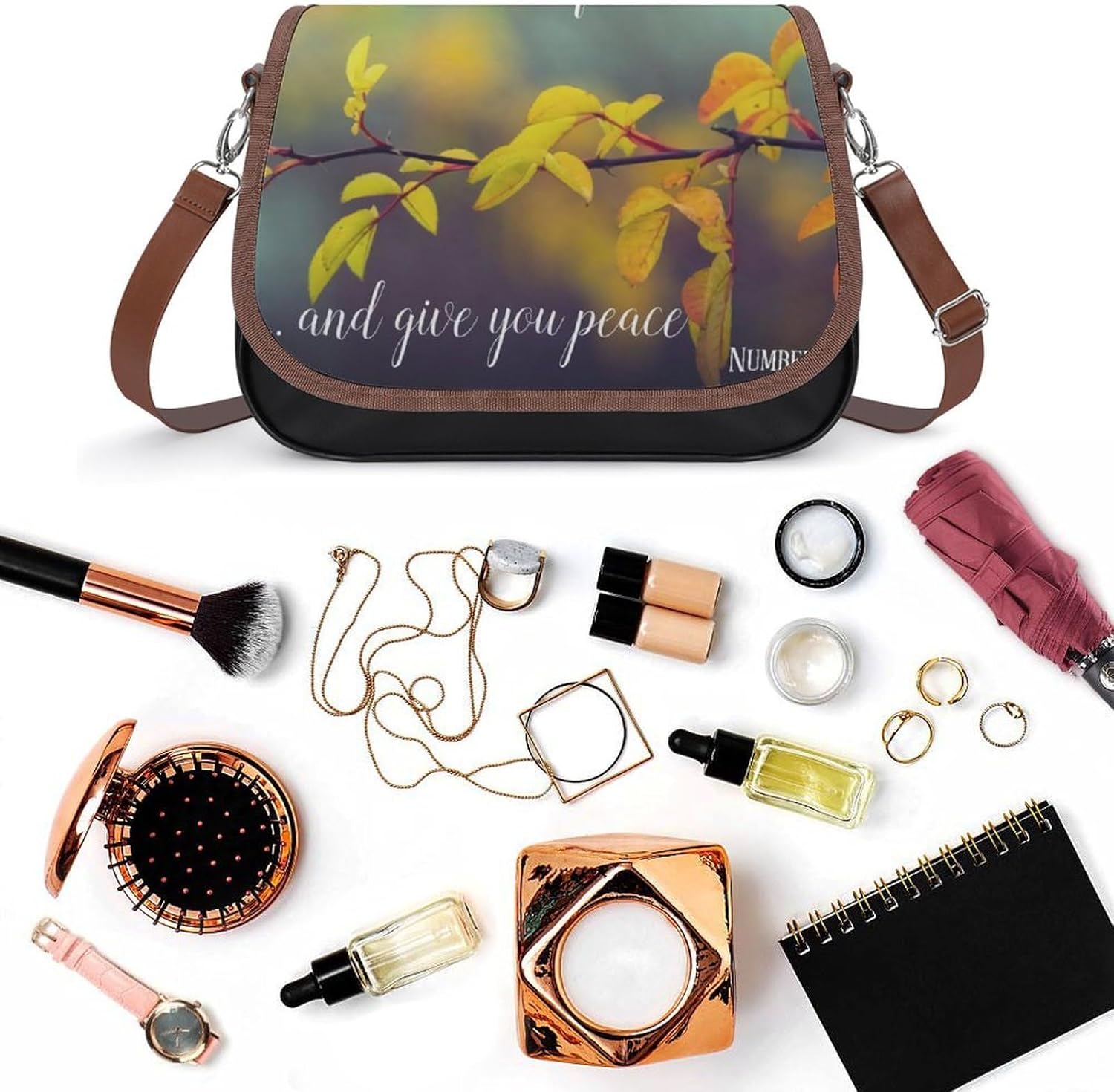 Numbers 6 24-26 The Lord Bless You And Keep YouWomen's Faux Leather Crossbody Bag, Waterproof Wrinkle-Resistant Shoulder Bag with Detachable Strap, Large Capacity Casual Handbag, Fashion Daily Purse F