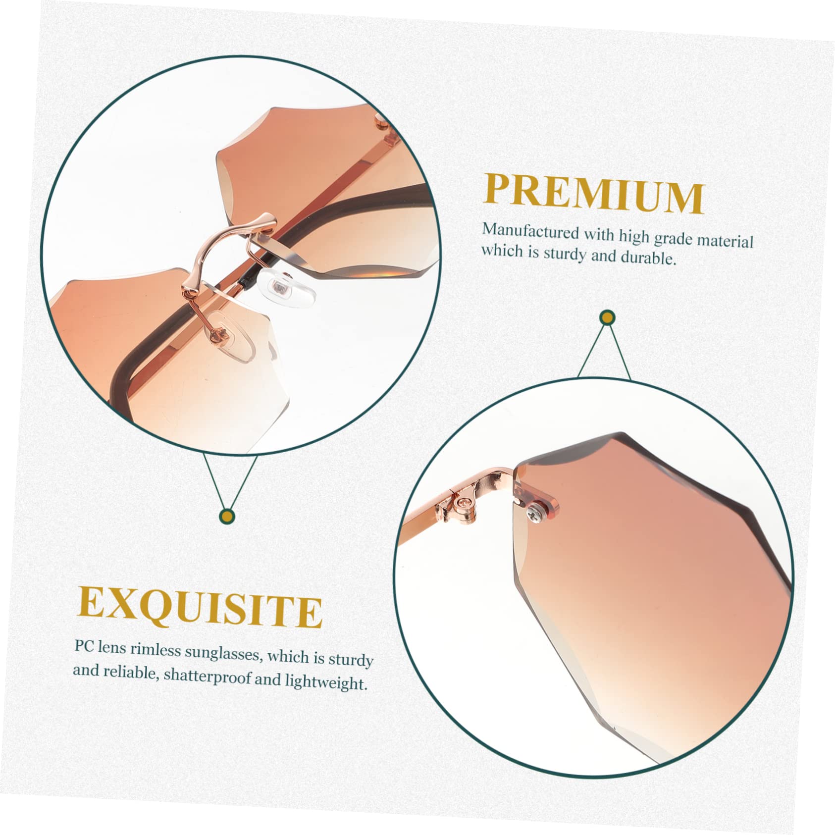 SHERCHPRY 4pezzi Occhiali Da Sole Rimless Poliedrici Per Feste Eyewear Per Uomini e Donne Per Shopping e Eventi Estivi Lenti Leggere e Resistenti