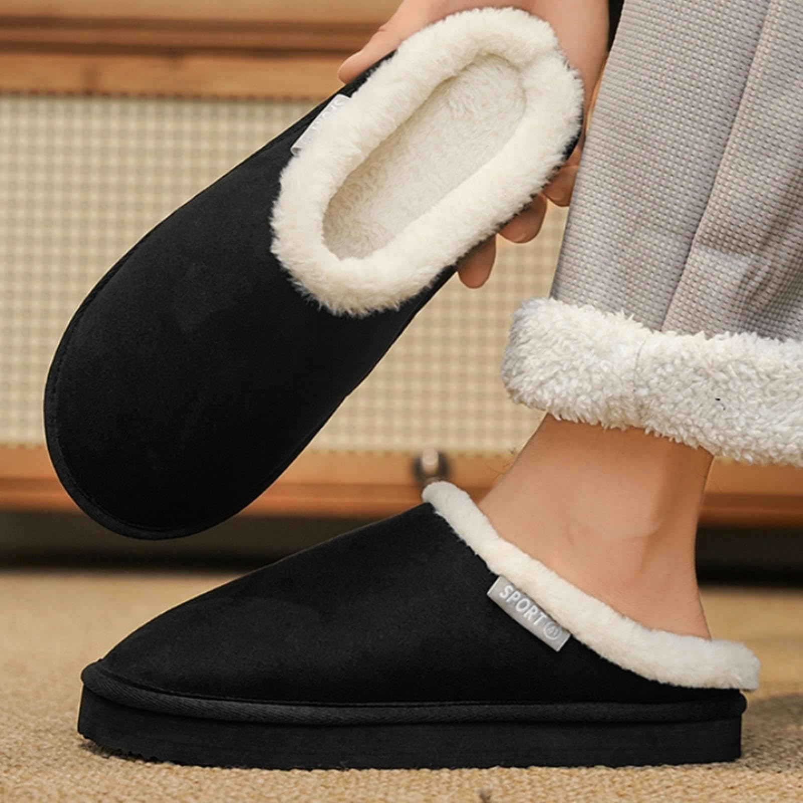 Pantofole Invernali Uomo Pantofole di Cotone per Gli Uomini, Casa Calda Coperta Peluche Spessa Suola di Coppia Casa Peluche Autunno E Inverno -Black-quarantacinque