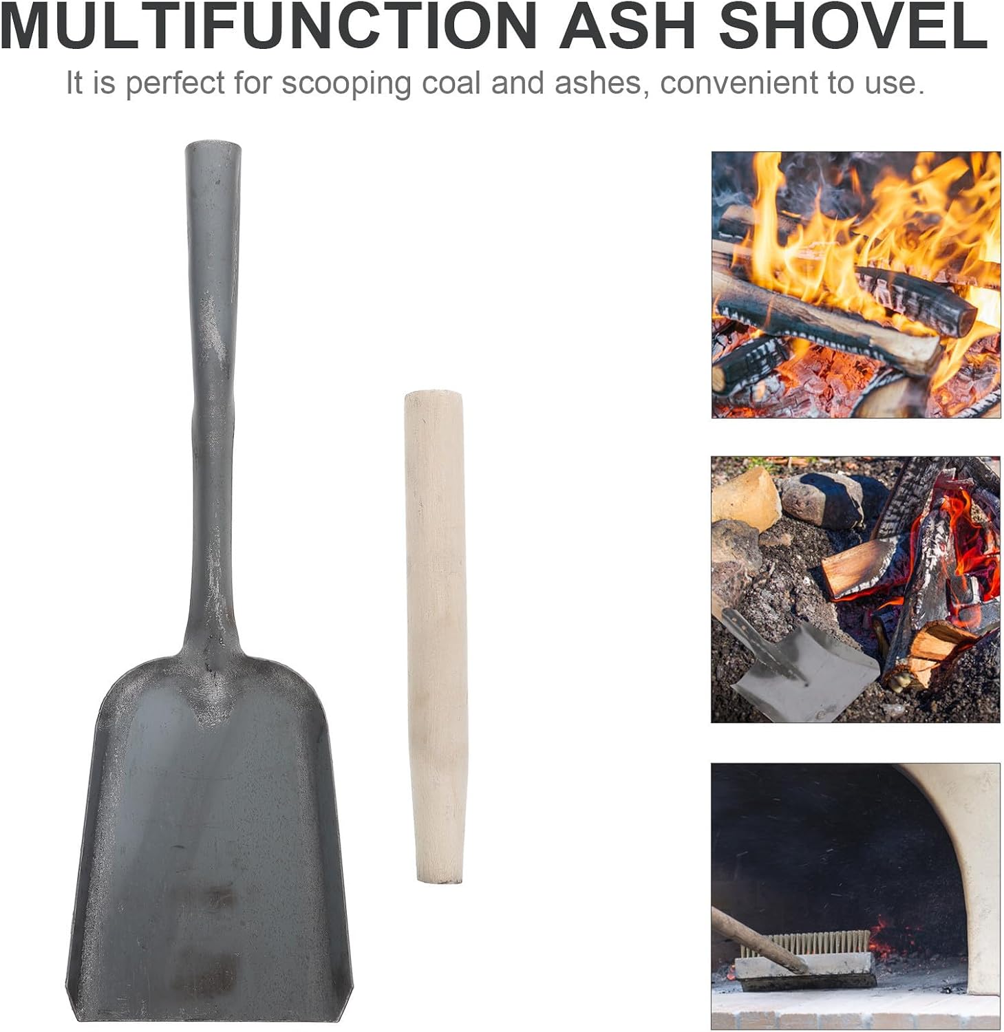 Wooden Handle Fireplace Shovel Long Handle 2pcs for Home Cleaning