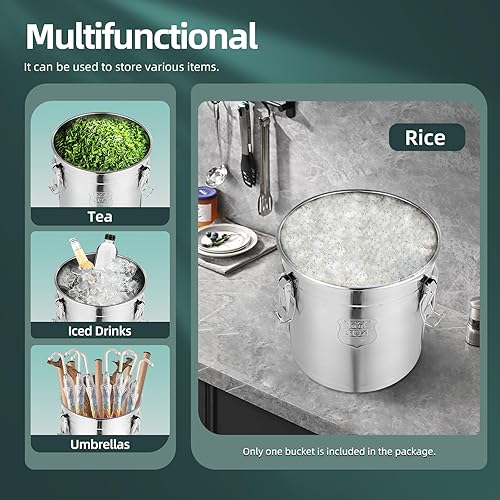 Miniatura 9 de Recipiente hermético de acero inoxidable de 6L12L, recipientes de almacenamiento de alimentos con tapa hermética y abrazadera de bloqueo, recipiente