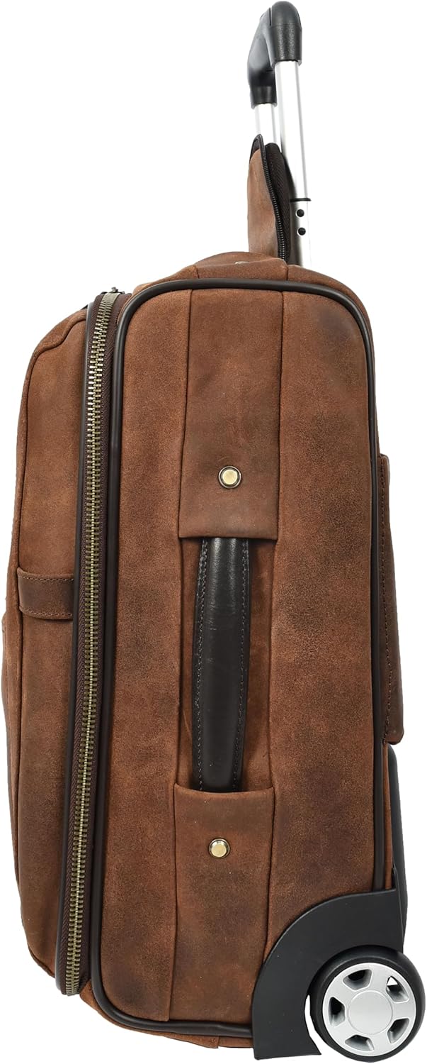 Premium Leather Rolling Suitcase Cabin Size Business Travel Trolley Bag Orbit, Brown Vinatge, Small, Suitcase