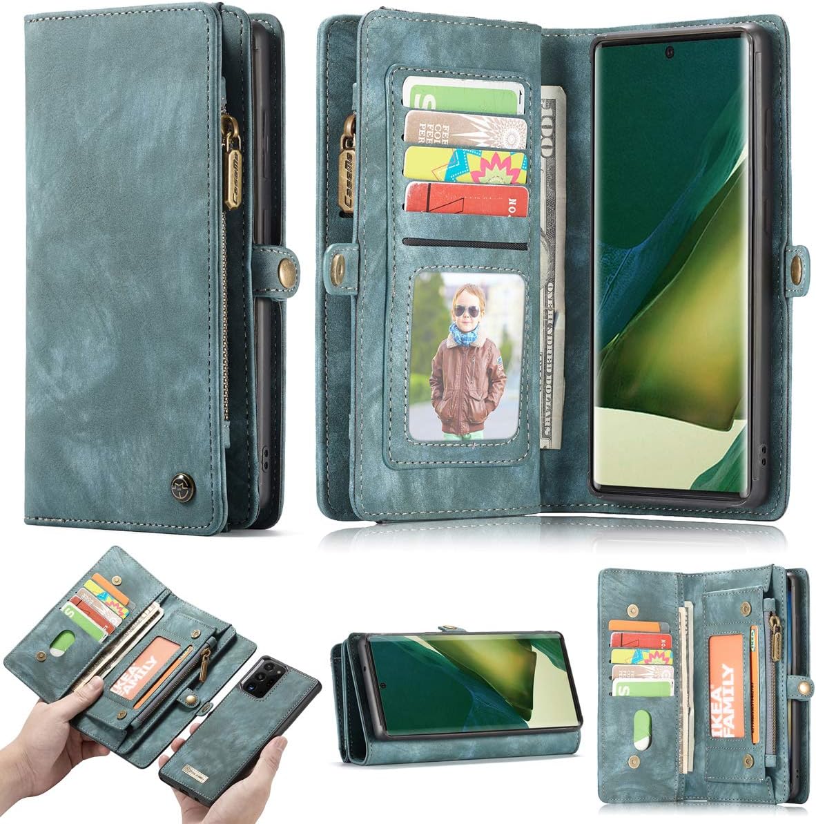 Simicoo Samsung Galaxy S25 Ultra Leather Wallet Detachable Magnetic Case with Zipper 11 Card Slots Holder Handle Wrist Strap 2 in 1 Flip Wallet Shockproof Pocket Handbag for Man Woman (Blue)