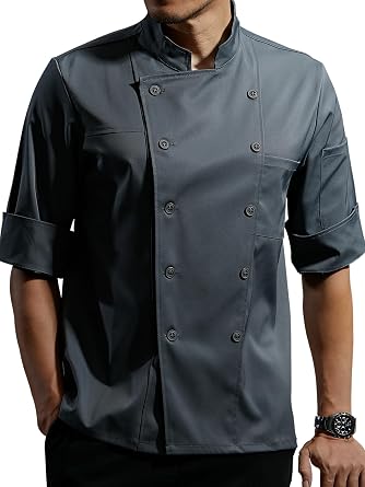 KITCHIEF Chef Coat Stretch Lightweight Chef Jacket Soft Black Chef Coat Men Half Sleeve Chef Uniform for Kitchen,Restaurant