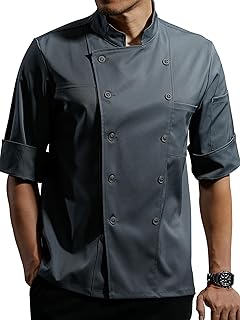 KITCHIEF Chef Coat Stretch Lightweight Chef Jacket Soft Black Chef Coat Men Half Sleeve