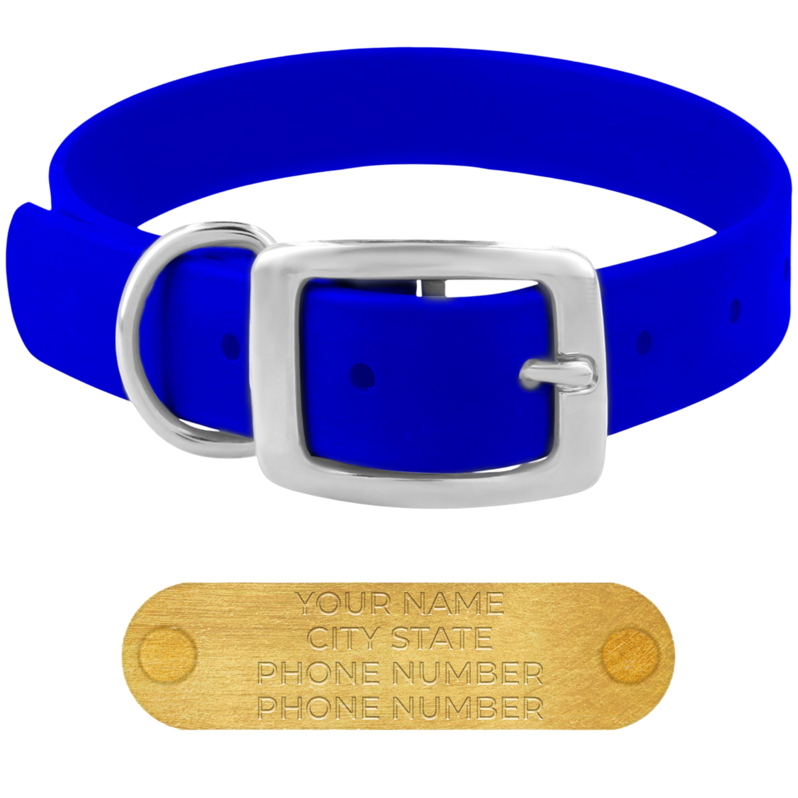 Regal Dog Products Medium Blue Waterproof Dog Collars with Custom Engraved Name Plate | Vinyl Coated, Anti, Easy to Clean Personalized Biothane Dog