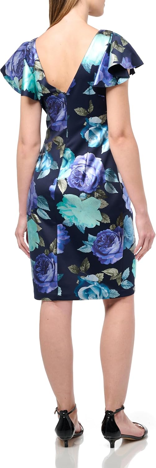 Jessica Howard Womens Flutter Sleeve High Neck Ruched Scuba Mini Dress - Image 2