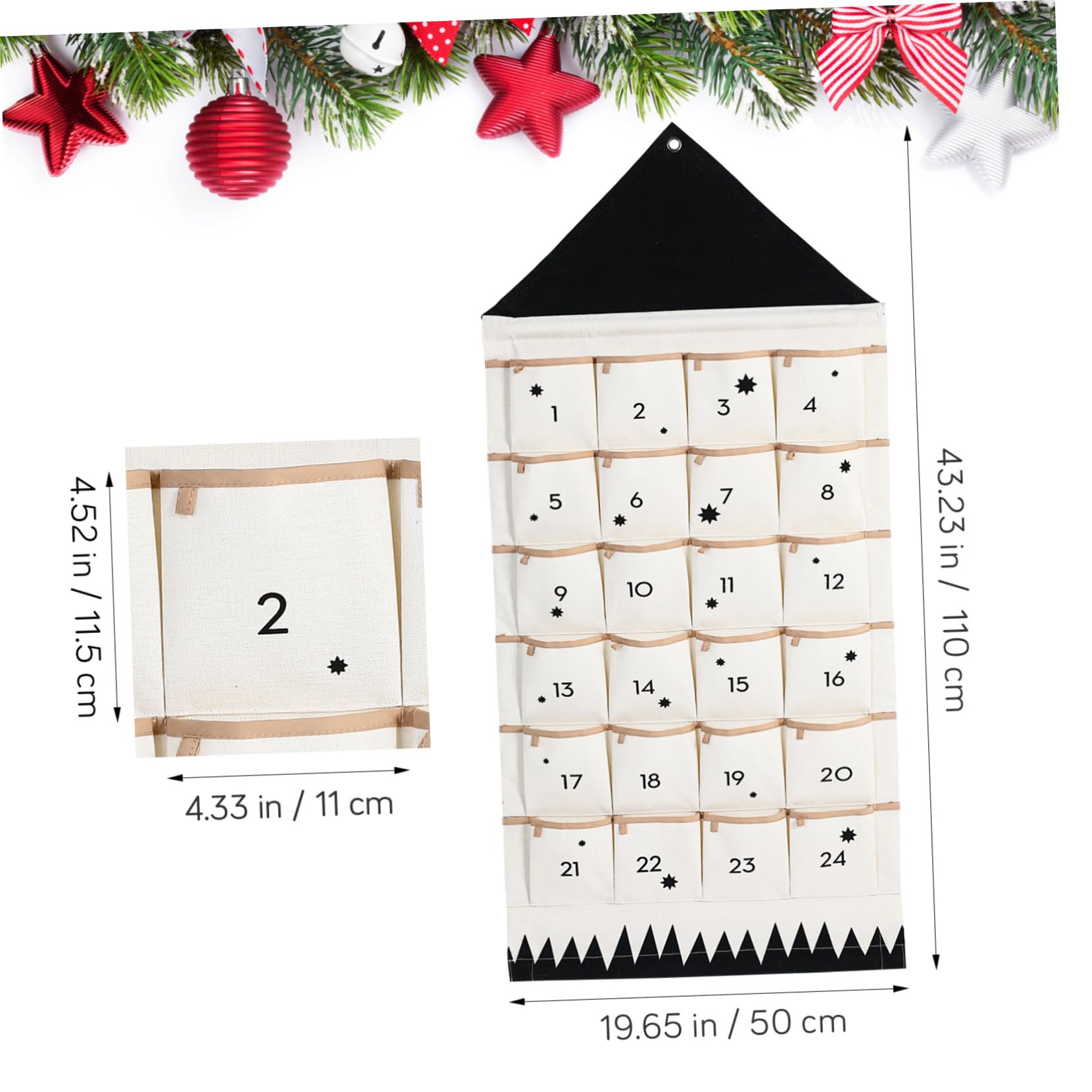 Weihnachts Adventskalender aus Baumwollstoff Hängende Aufbewahrungstasche in Hausform Atmungsaktiv zum Aufhängen an Tür oder Fenster