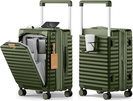 Joyway Expandable 20 Inch Carry on Luggage with Front Pocket, Green