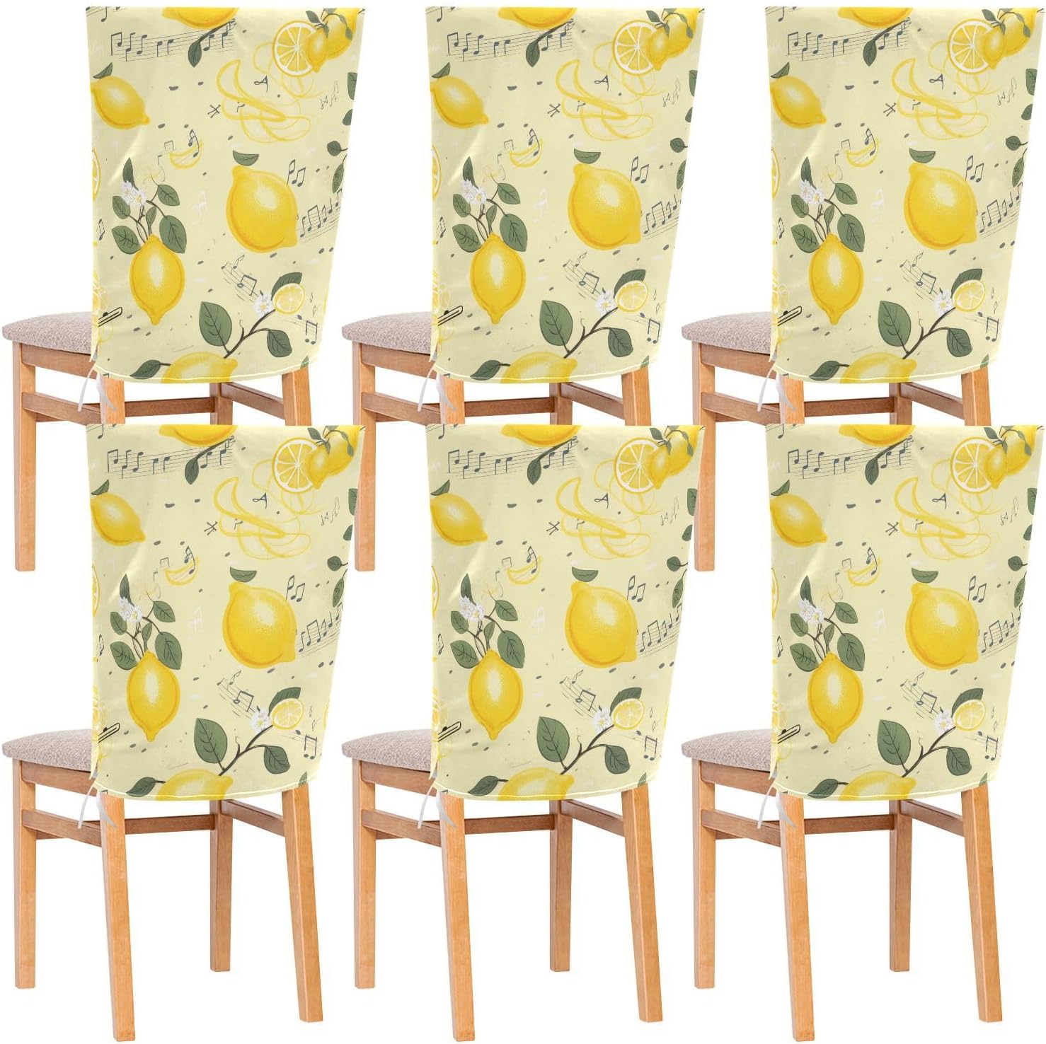 ALAZA Lemon Music Notes Chair Back Cover Set of 6, Washable Reusable Removable Chair Slipcovers Decorative Chair Cover for Home Kitchen Wedding Party