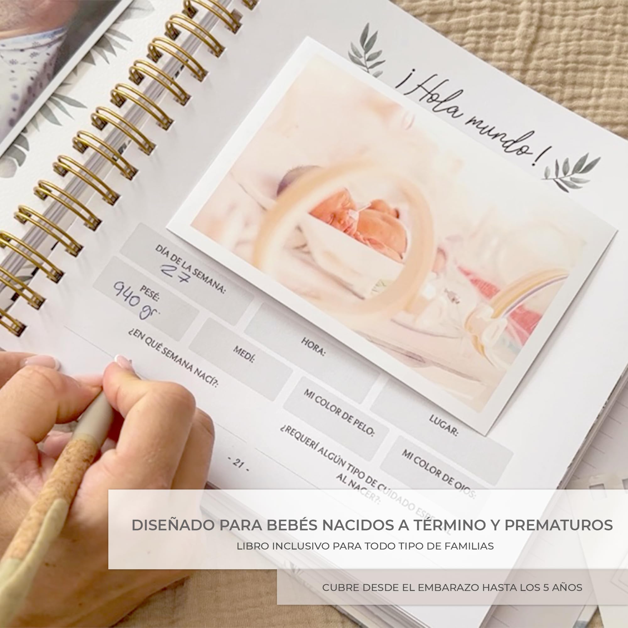RIVERMUM®| Libro Recuerdos bebe y Album Fotos bebe 10x15 + Pegatinas y Huellas Bebe Recien Nacido, desde Diario de Embarazo a 5 años,Regalo bebe Recien Nacido Niño y Niña, Bebes Prematuros o a Término — view 7