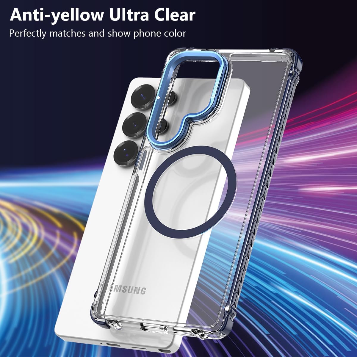 Nvollnoe for Samsung S25 Ultra Case Compatible with MagSafe Military Grade Shockproof Heavy Duty Protective Adjustable Kickstand Ultra Clear Magnetic Phone Case for Samsung S25 Ultra(Blue) image 4