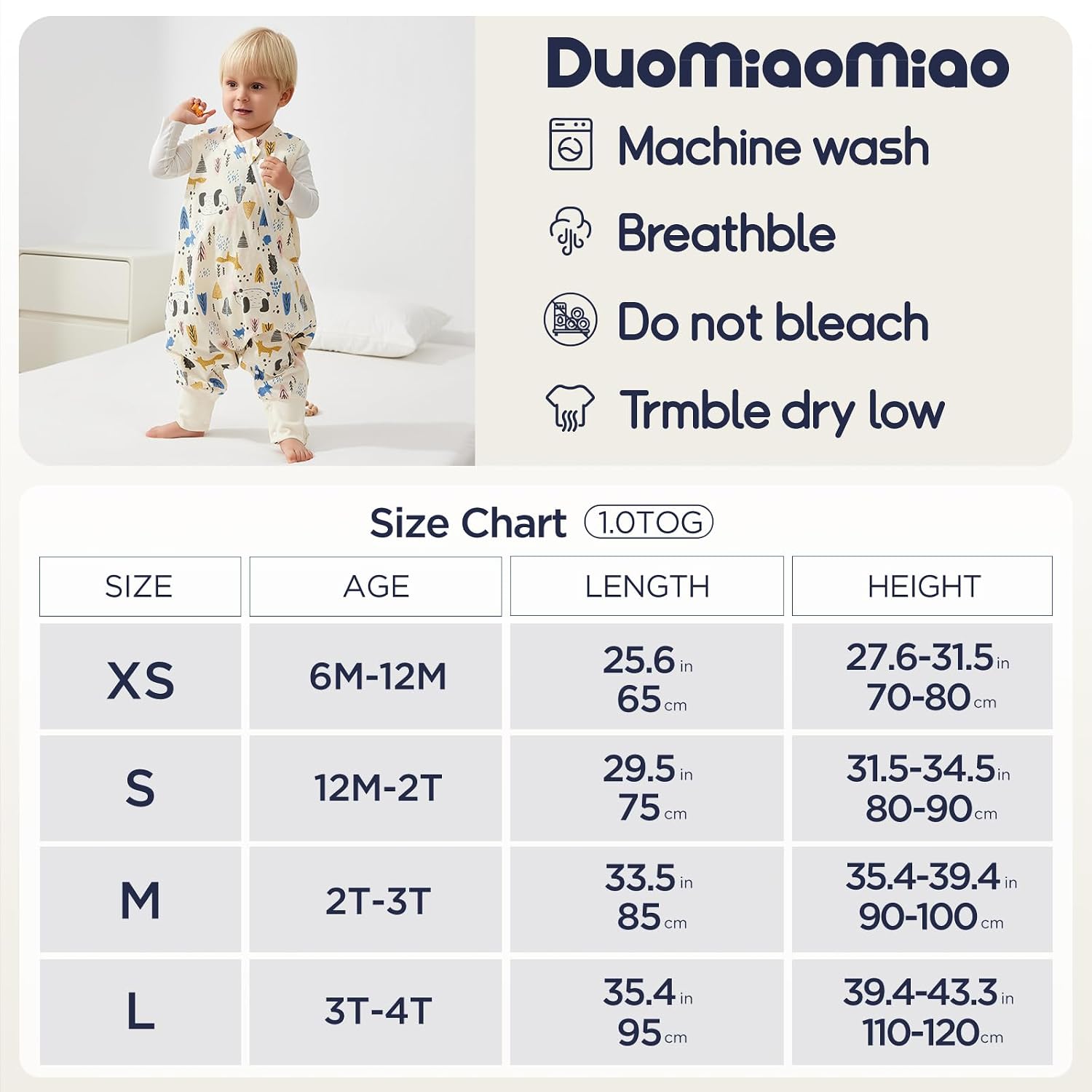 Duomiaomiao 2 Pack 1.0 TOG Toddler Sleep Sack 2-3T 100% Cotton Lightweight Baby Sleep Bag with Feet, Breathable Comfy Toddler Wearable Blanket